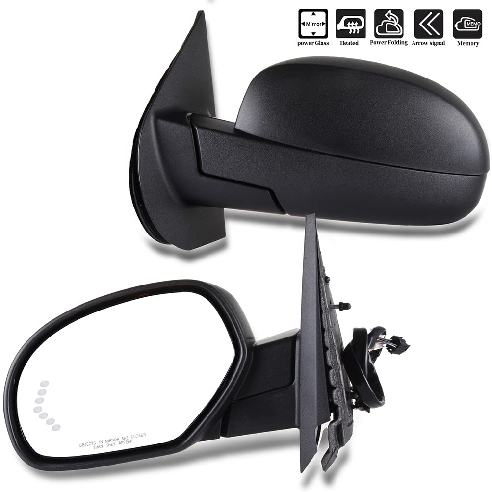 SCITOO Power Folding Heated Memory Signal Black Rear View Mirrors Pair for 2007-2013 Chevy Silverado & GMC Sierra 1500/2500/3500 HD - Enhanced Safety & Convenience for Highway Driving & Parking