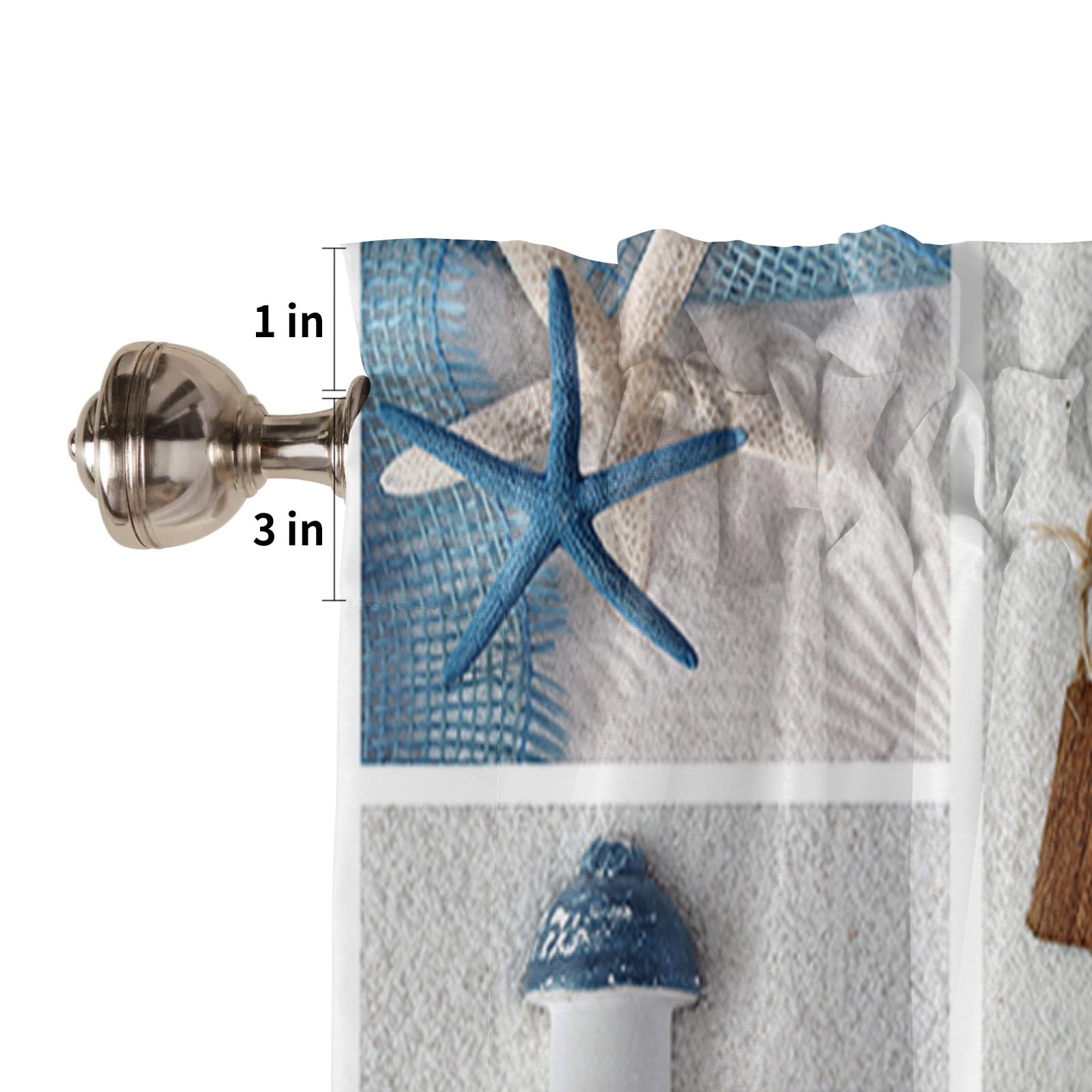 Chucoco 3-Piece Kitchen Curtain Set with Rod Pocket - Nautical Starfish Lighthouse Sailboat Design for Small Windows | Perfect for Beach House Decor & Coastal Themed Kitchens