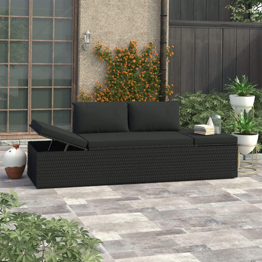 Unfade Memory Outdoor Convertible Couch Sofa Bed - Rattan Chaise Lounge Bench with Cushions for Porch, Backyard & Poolside | Perfect for Relaxing, Sunbathing and Outdoor Entertaining