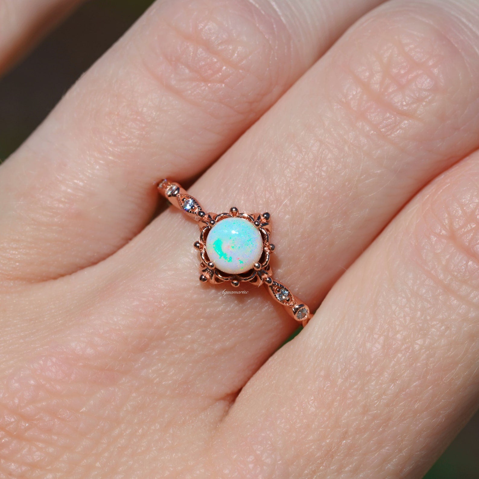 Natural Australian Opal Ring 14K Rose Gold Vermeil - Elegant Handmade Jewelry for Women, Perfect for Weddings, Anniversaries & Special Occasions