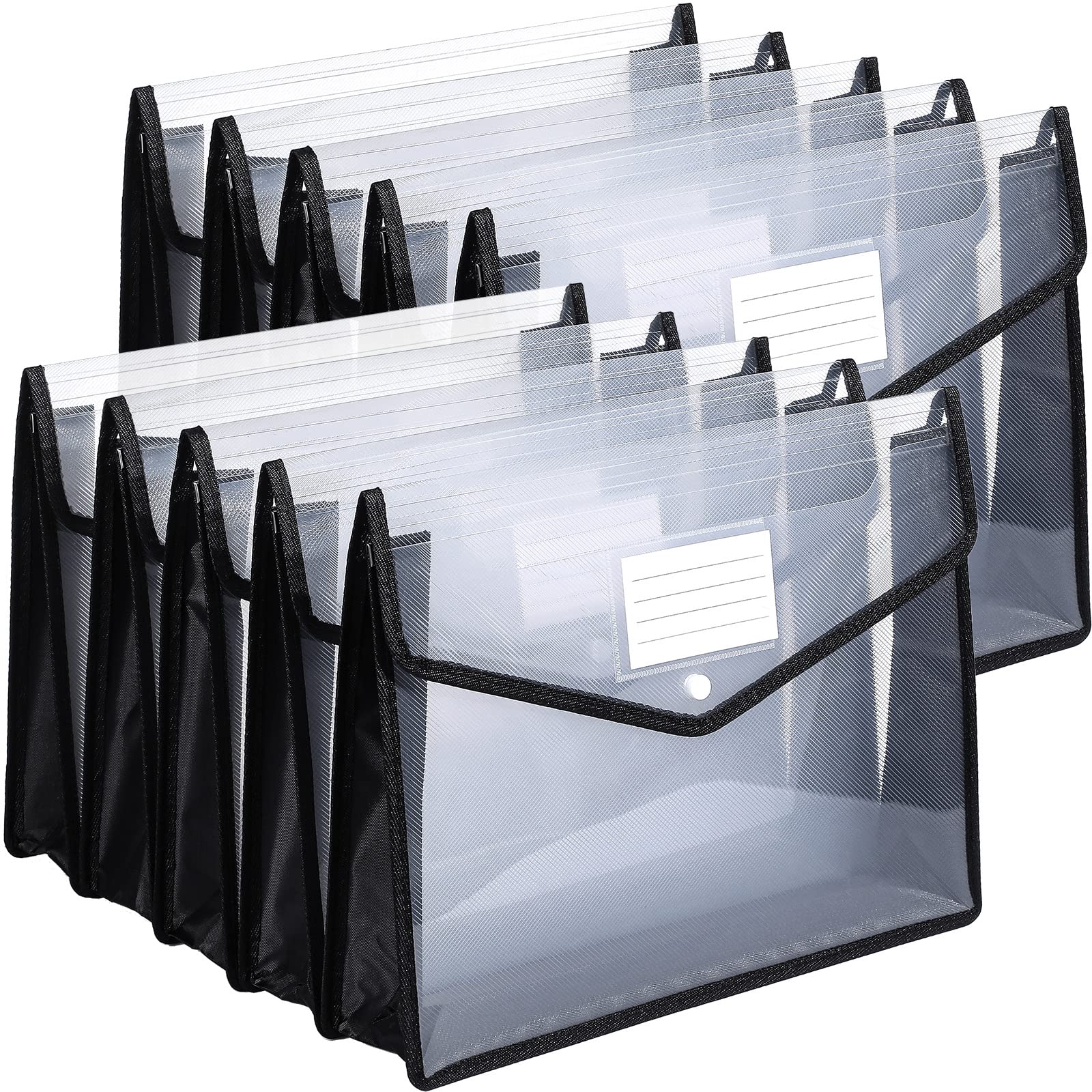 10-Pack Black B4 Plastic Expanding File Folders with Snap Closure & Pockets - Waterproof Transparent Document Organizer for School, Office, Home - Perfect for Storing Papers, Receipts, and Important Documents