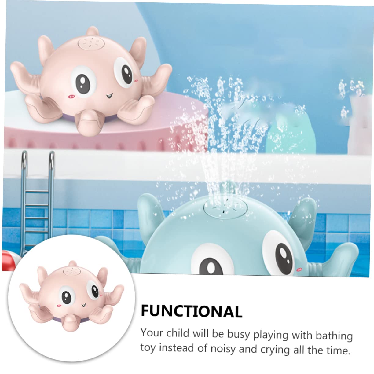 VICASKY 3-Pack Glow in The Dark Octopus Water Spray Toys - Fun Pool, Bathtub & Beach Splash Toys for Kids, Outdoor Summer Water Play (Pink)
