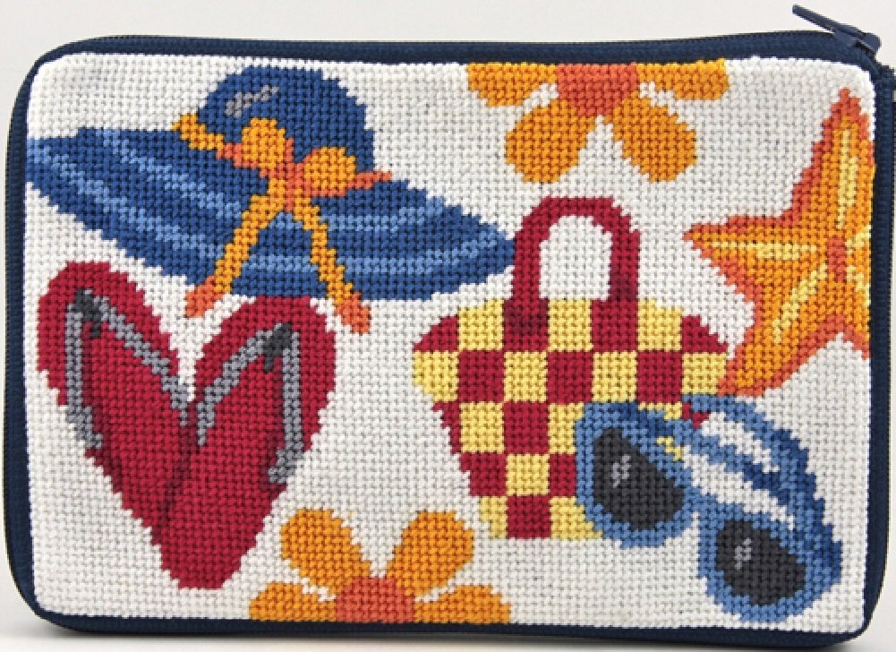 Elegant Cosmetic Pouch for Women - Beach Vacation Essentials & DIY Needlepoint Craft Kit - Perfect for Travel, Makeup Storage, and Creative Sewing Projects