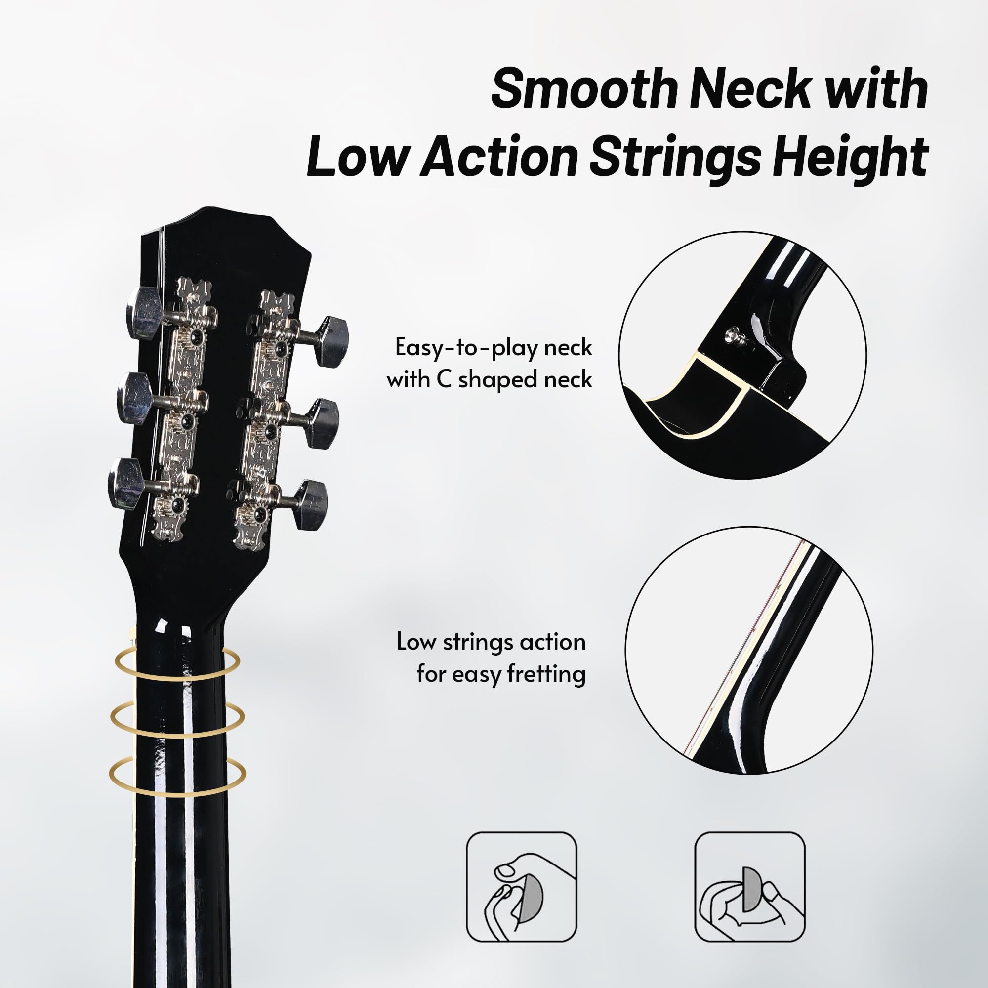 ADM 38-Inch Cutaway Acoustic Guitar Starter Kit for Beginners & Adults - Full Size Wood Guitar with Gig Bag, Strap, Steel Strings, Picks, Capo & Stand (Black) | Perfect for Home Practice, Music Lessons & Campfire Performances