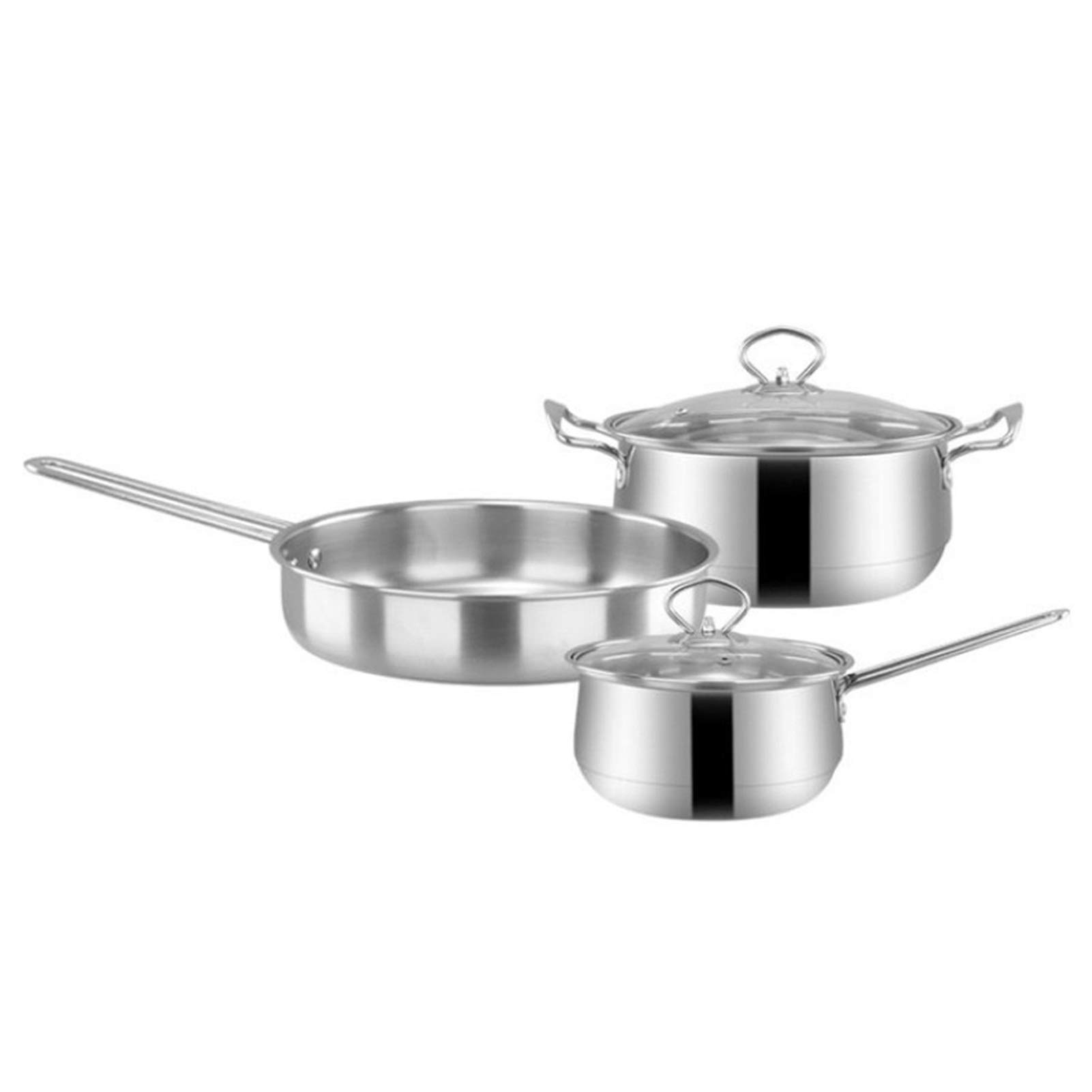3-Piece Stainless Steel Cookware Set - Induction Compatible Flat Bottom Frying Pan, Soup Pot & Milk Pot for Home Kitchen | Perfect for Sautéing, Boiling & Simmering
