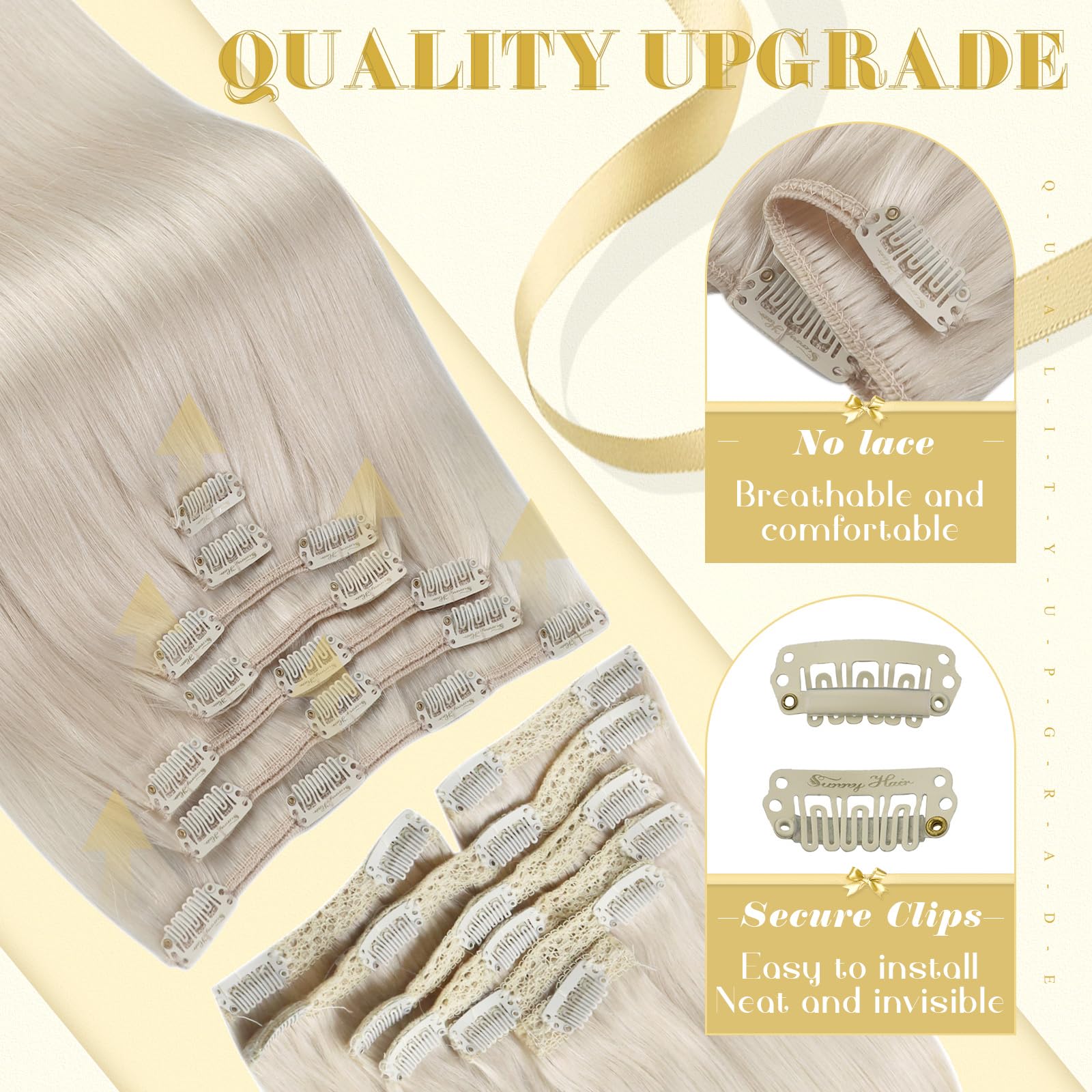 Ve Sunny Platinum Blonde Clip-in Human Hair Extensions - 5pcs 70g 12inch Short Hair Extensions for Volume & Length - Perfect for Parties, Weddings & Everyday Styling