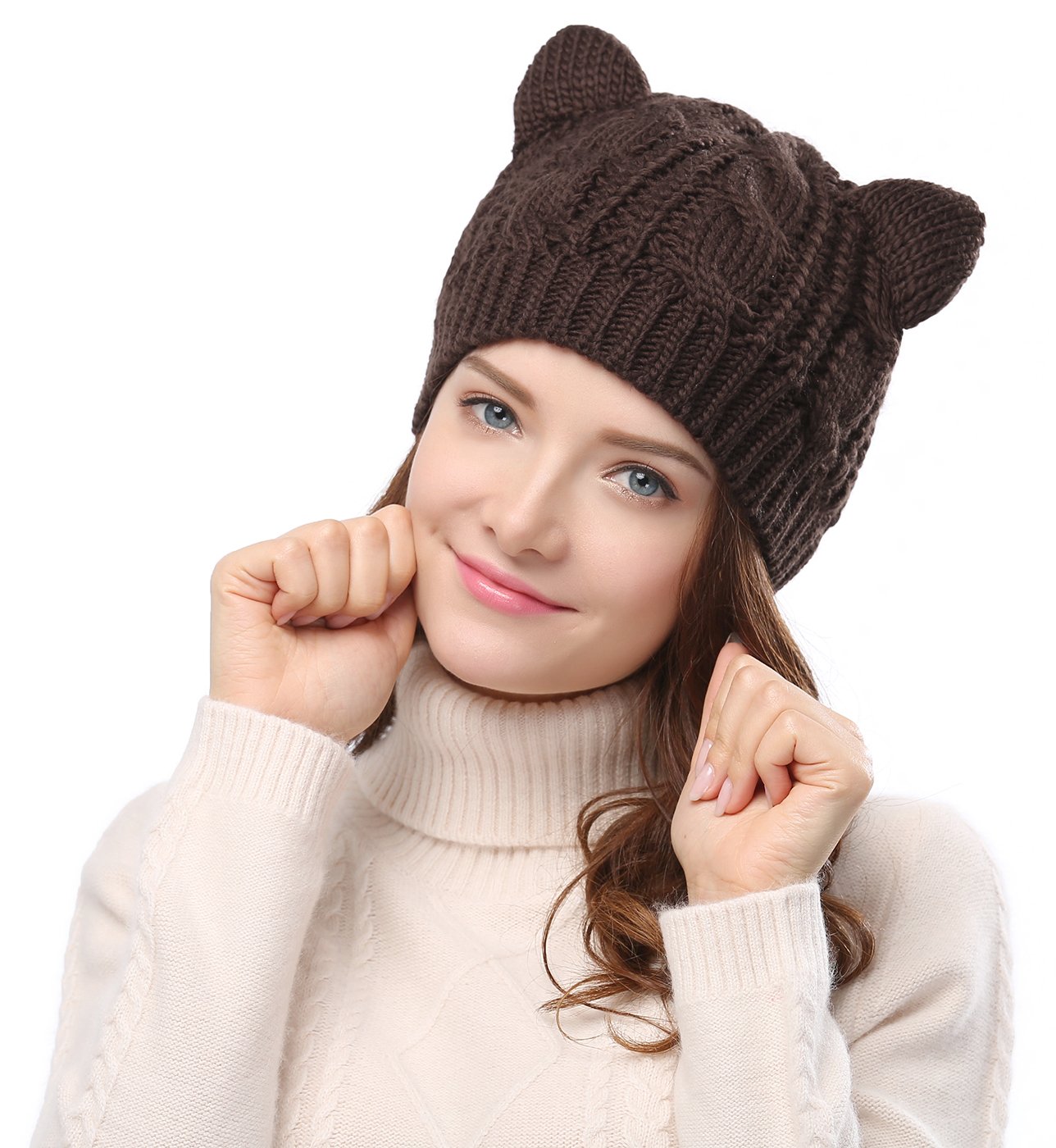 Bellady Women's Crochet Knit Cat Ear Beanie - Soft Braided Winter Hat for Women - Perfect for Cold Weather, Outdoor Activities, and Fashion Accessories