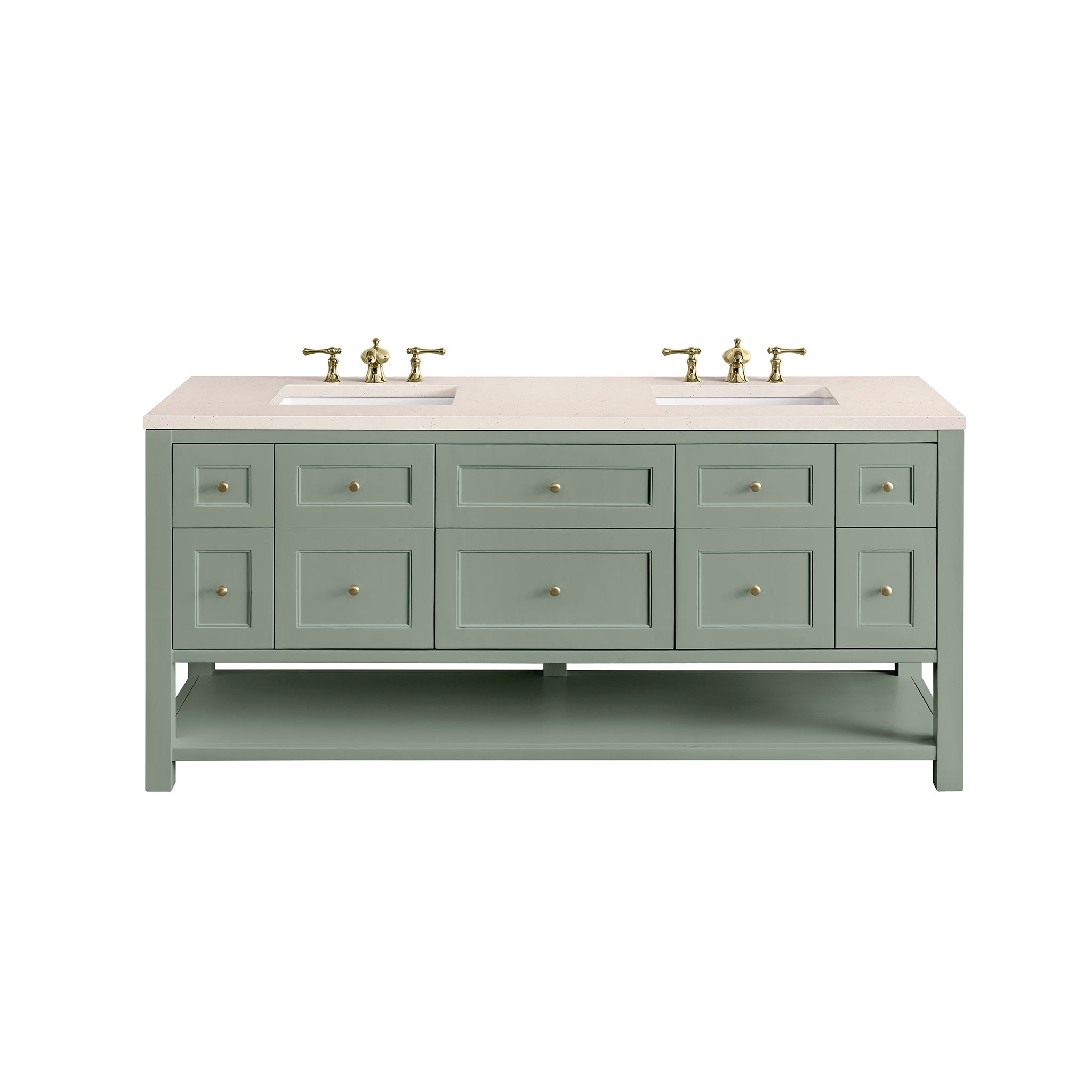 Breckenridge 72-Inch Double Bathroom Vanity with Smokey Celadon Finish & 3CM Eternal Marfil Stone Top - Perfect for Master Bathroom Renovations and Luxury Home Upgrades