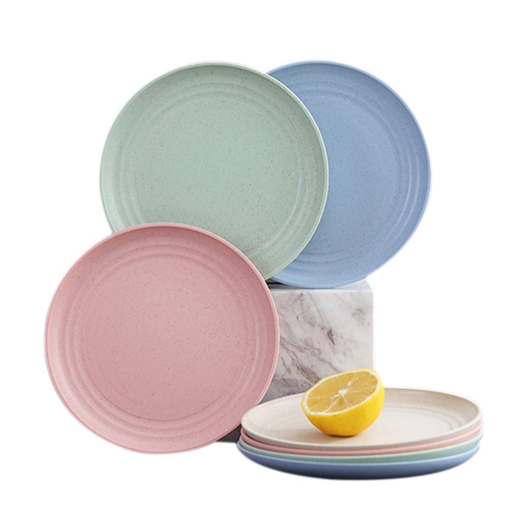 RemeeHi 12-Pack Wheat Straw Dinner Plates - Unbreakable, Microwave & Dishwasher Safe Eco-Friendly Plastic Plates for Parties, Picnics, and Everyday Use