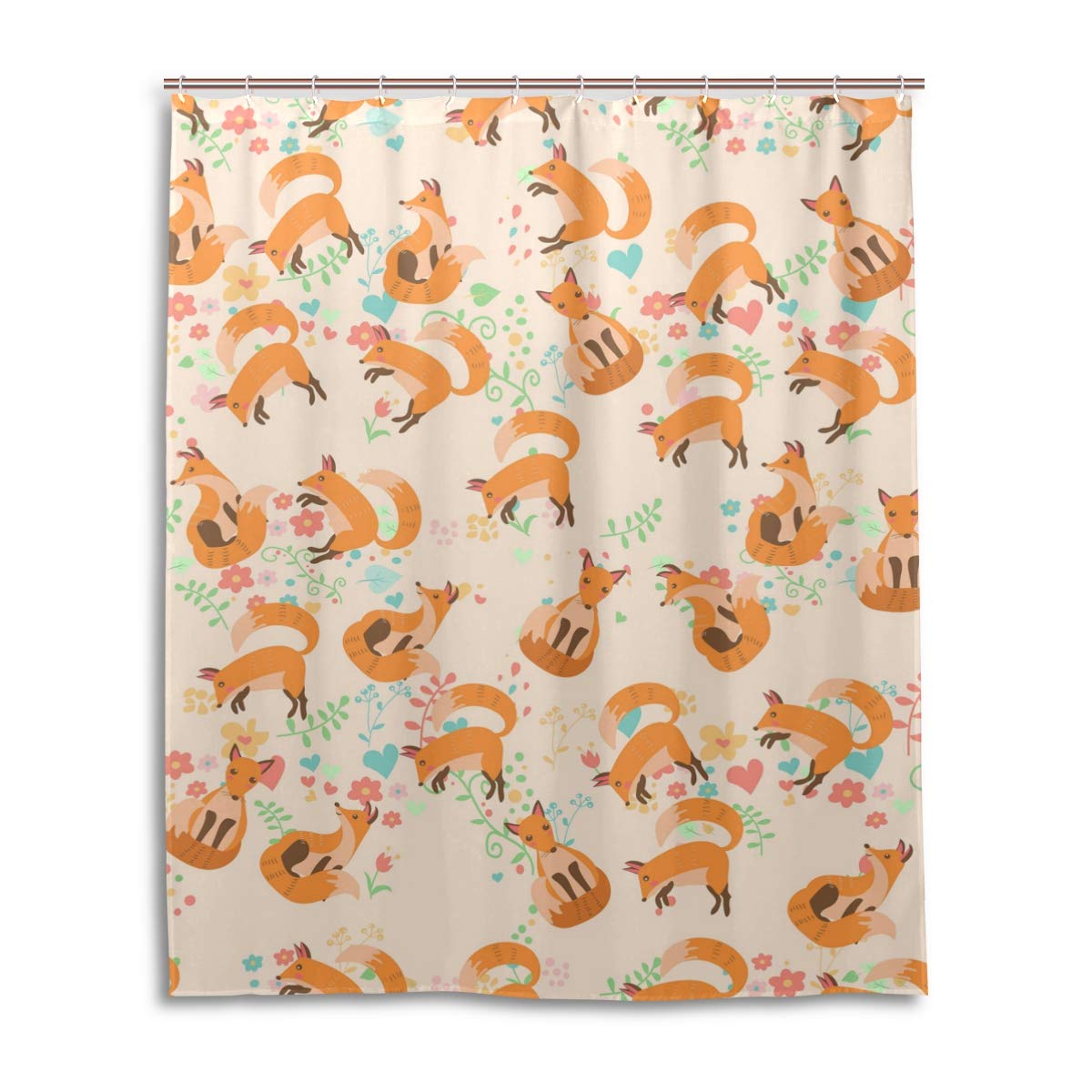 ALAZA Cartoon Fox Shower Curtain 60x72 Inch Waterproof Polyester Bathroom Decor with Hooks - Cute Animal Theme for Kids & Nursery Bathroom Accessories