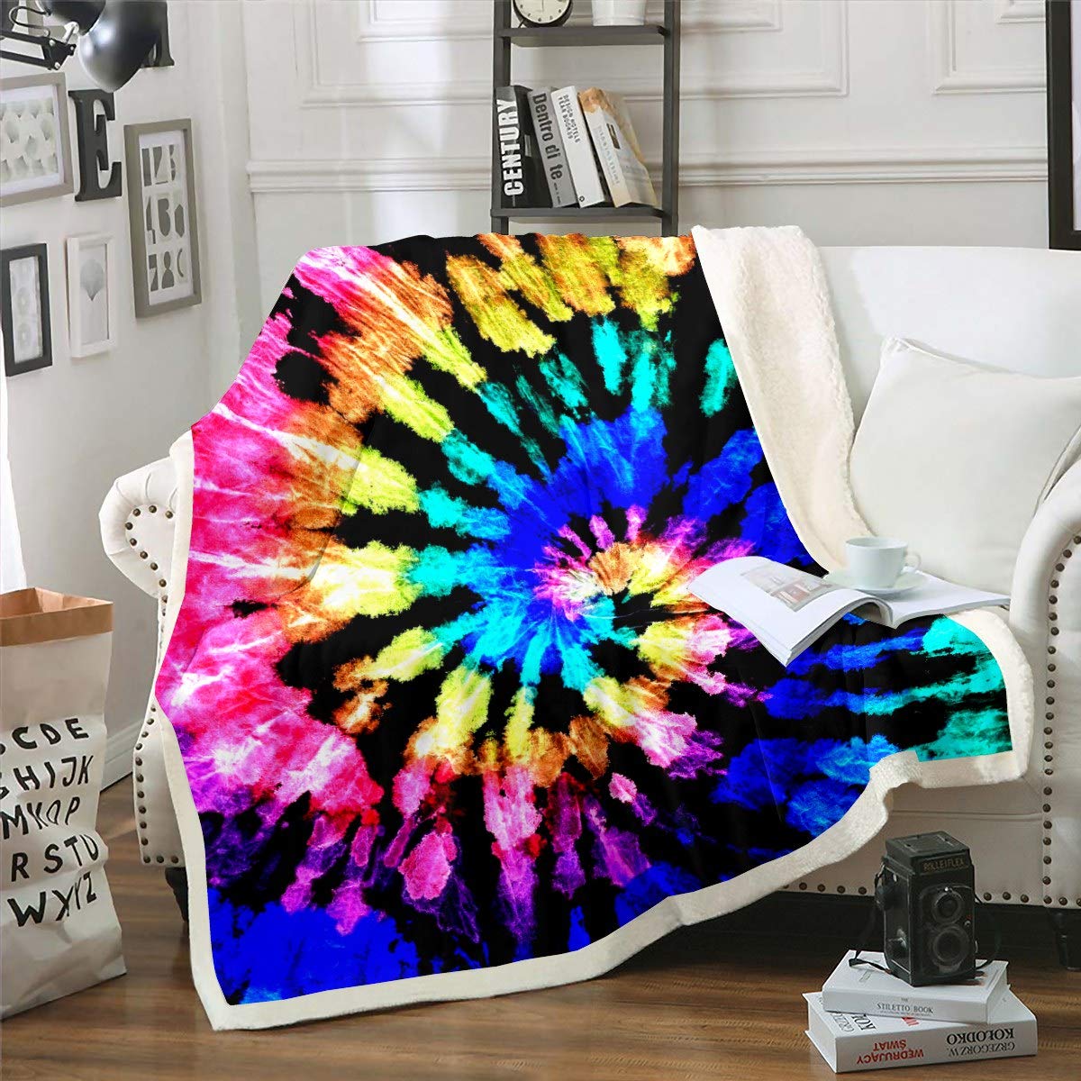 Boho Psychedelic Tie Dye Fleece Throw Blanket 50