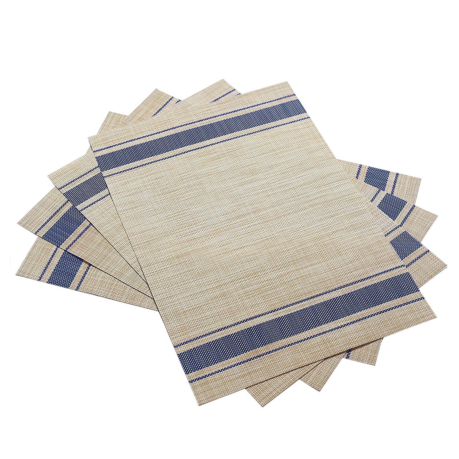 6-Pack Crossweave Woven Vinyl Table Mats - Heat Resistant, Non-Slip Kitchen & Dining Placemats - Washable, Easy to Clean (Blue) - Perfect for Everyday Meals, Dinner Parties & Home Decor