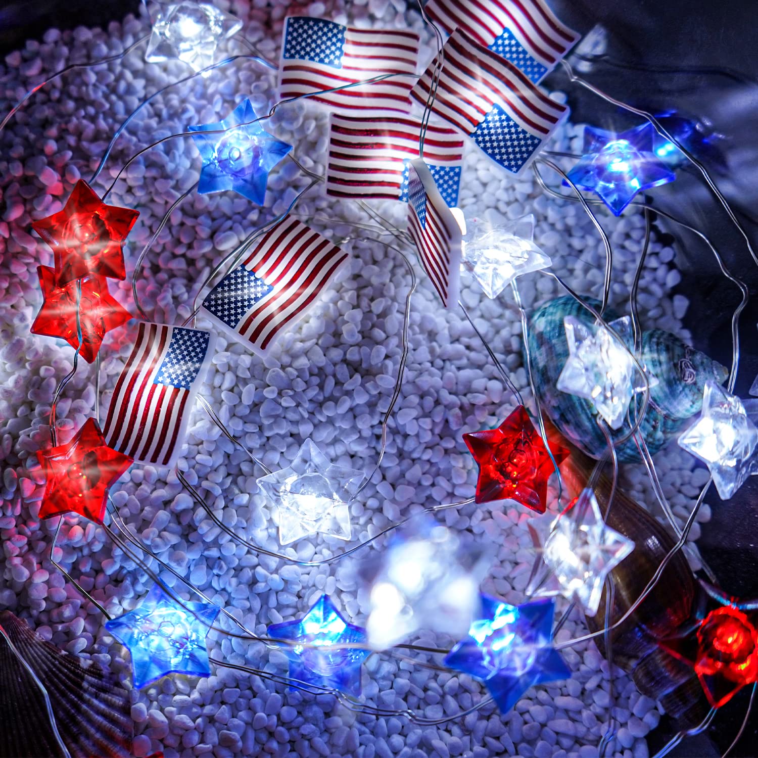 13FT 40LED Battery Operated Patriotic Lights with Remote & Timer - USA Flag Fairy String Lights for 4th of July Decorations, Independence Day, Memorial Day - Perfect for Indoor Home, Party, Backyard, and Holiday Celebrations