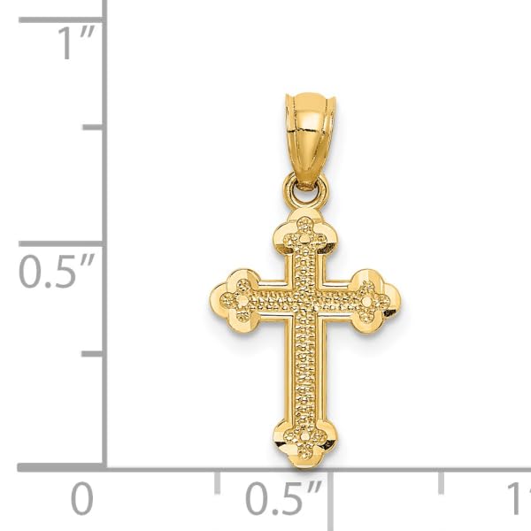 14K Solid Yellow Gold Budded Holy Cross Necklace - Religious Chain Pendant for Jesus Christ - Christian Jewelry Gift for Baptism, Confirmation & Church Events