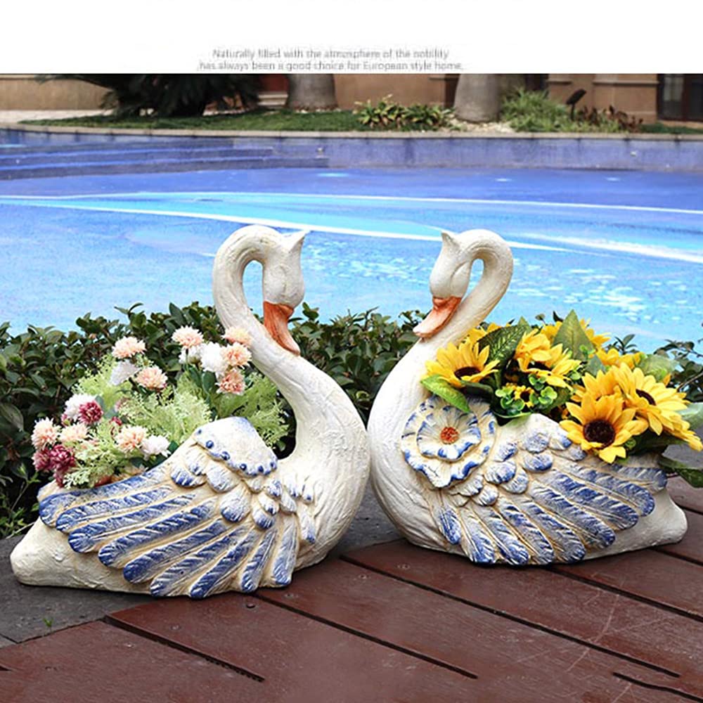 White Swan Garden Bird Statue - Elegant Outdoor Indoor Plant Pots with Drainage Holes | Home Garden Décor for Patio, Yard & Living Room | Perfect Flower Planter for Herbs, Succulents & Small Plants