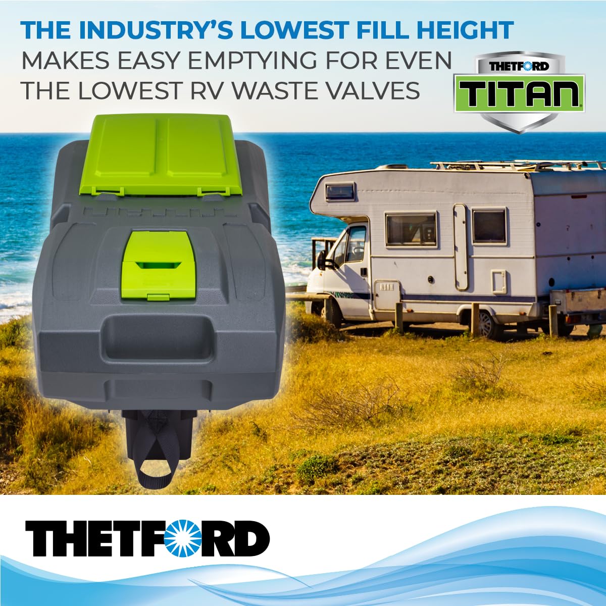Thetford 40953 2-Wheel Titan Tote - 21 Gallon Portable Waste Holding Tank for RV & Camping | Durable & Easy to Transport | Perfect for Outdoor Adventures & Road Trips