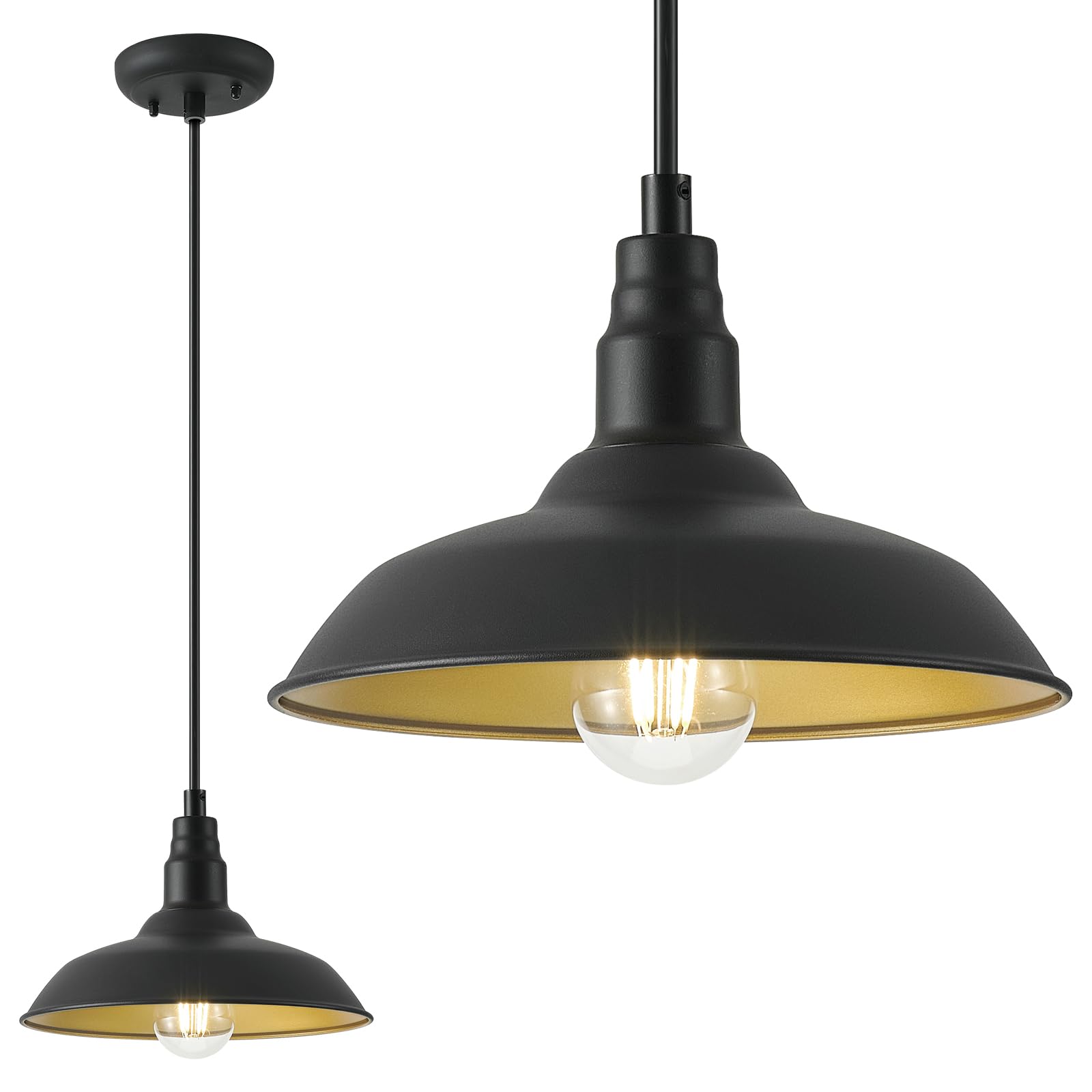 10 Inch Farmhouse Pendant Lights - Adjustable Black Barn Style Ceiling Mount for Kitchen, Dining Room, Living Room | Indoor/Outdoor Hanging Lighting Fixture for Home Decor, Restaurant, Cafe & Patio