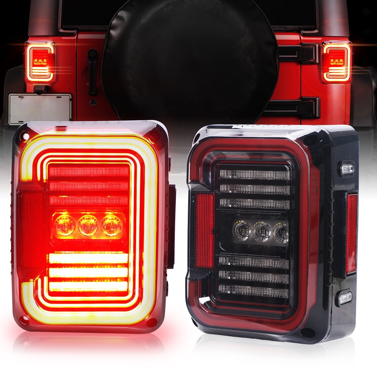 LED Tail Lights for Jeep Wrangler JK JKU (2007-2018) - Smoked C-Shaped Design - Waterproof & Durable Replacement Taillamps - Perfect for Off-Roading, Night Driving & Custom Jeep Upgrades