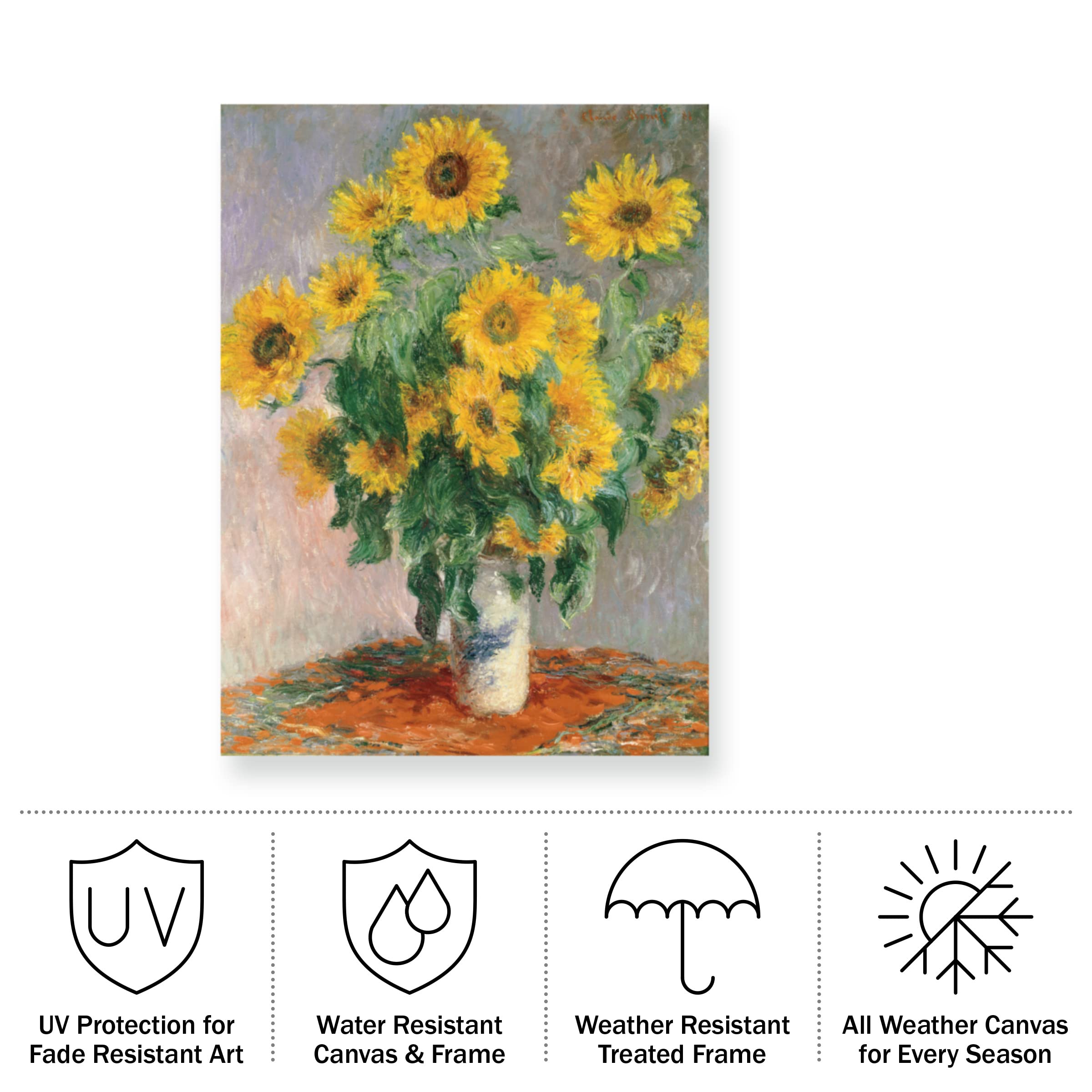 Claude Monet 'Sunflowers' Waterproof Outdoor Wall Art - Perfect for Garden, Patio, and All-Weather Home Decor