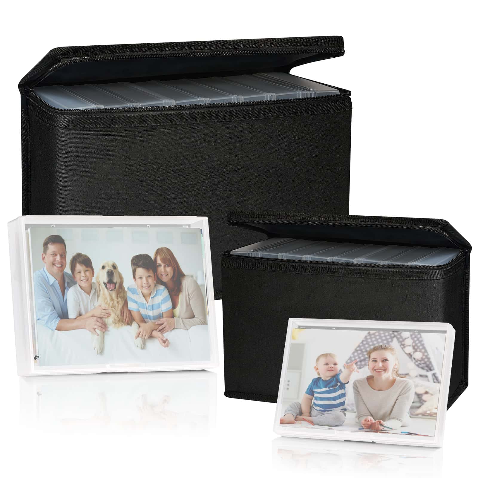 iBune Large 4x6 5x7 Photo Storage Box with 16 Inner Cases - Holds 1800 Photos, Zippered Cloth Bag & Handle - Perfect for Organizing Pictures, Cards, Crafts & Seed Packets (White) - Ideal for Home Organization, Scrapbooking & Memory Keeping