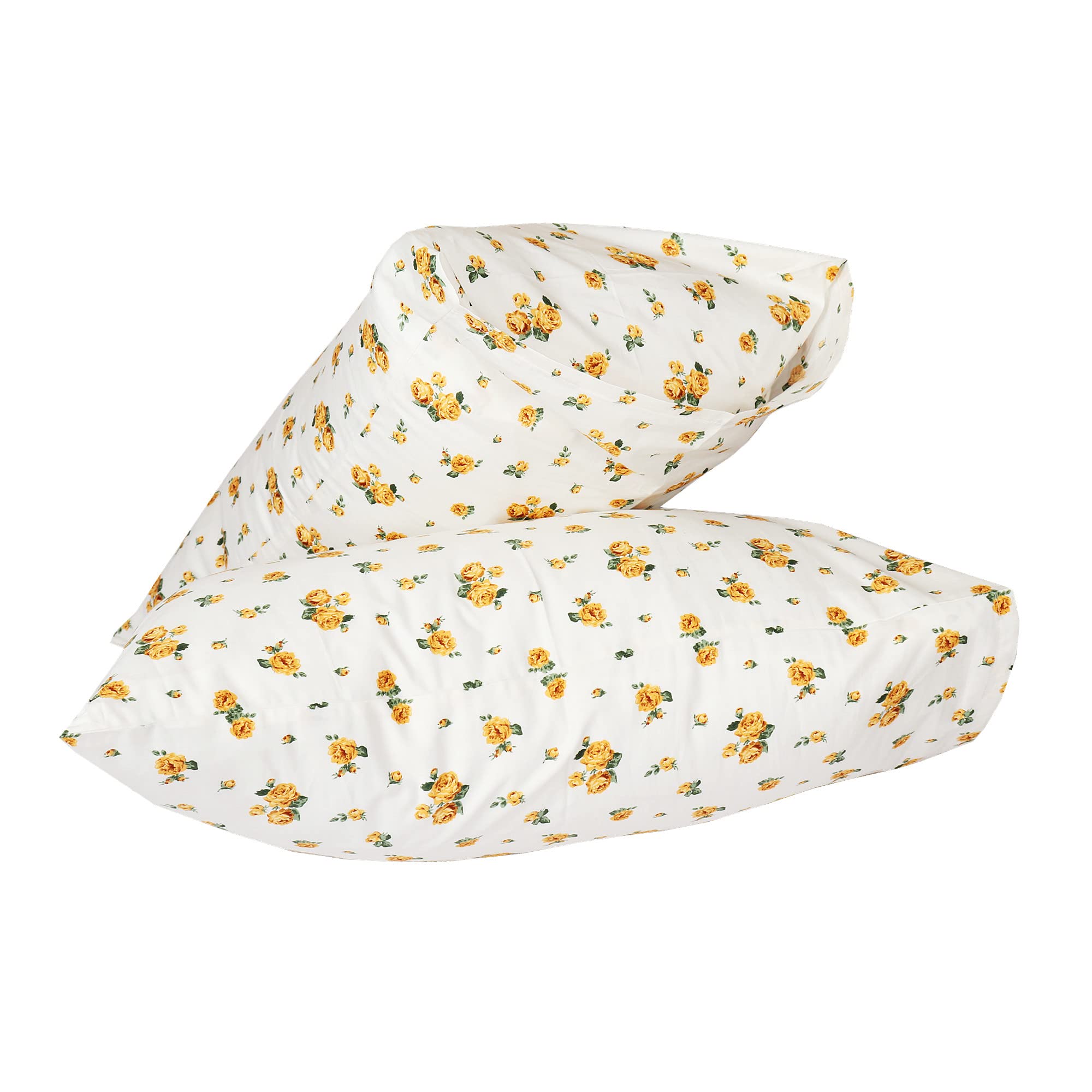 Queen Size Floral Cotton Pillowcase Set (2-Pack) - Hotel Quality for Home & Travel