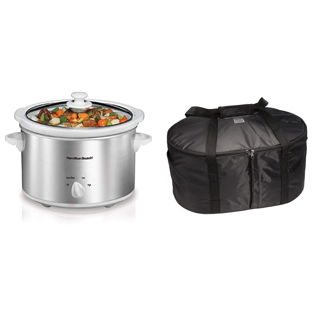 Best Hamilton Beach 4-Quart Slow Cooker (33140V) with Travel Bag (33002) - Perfect for Family Meals, Potlucks & Road Trips