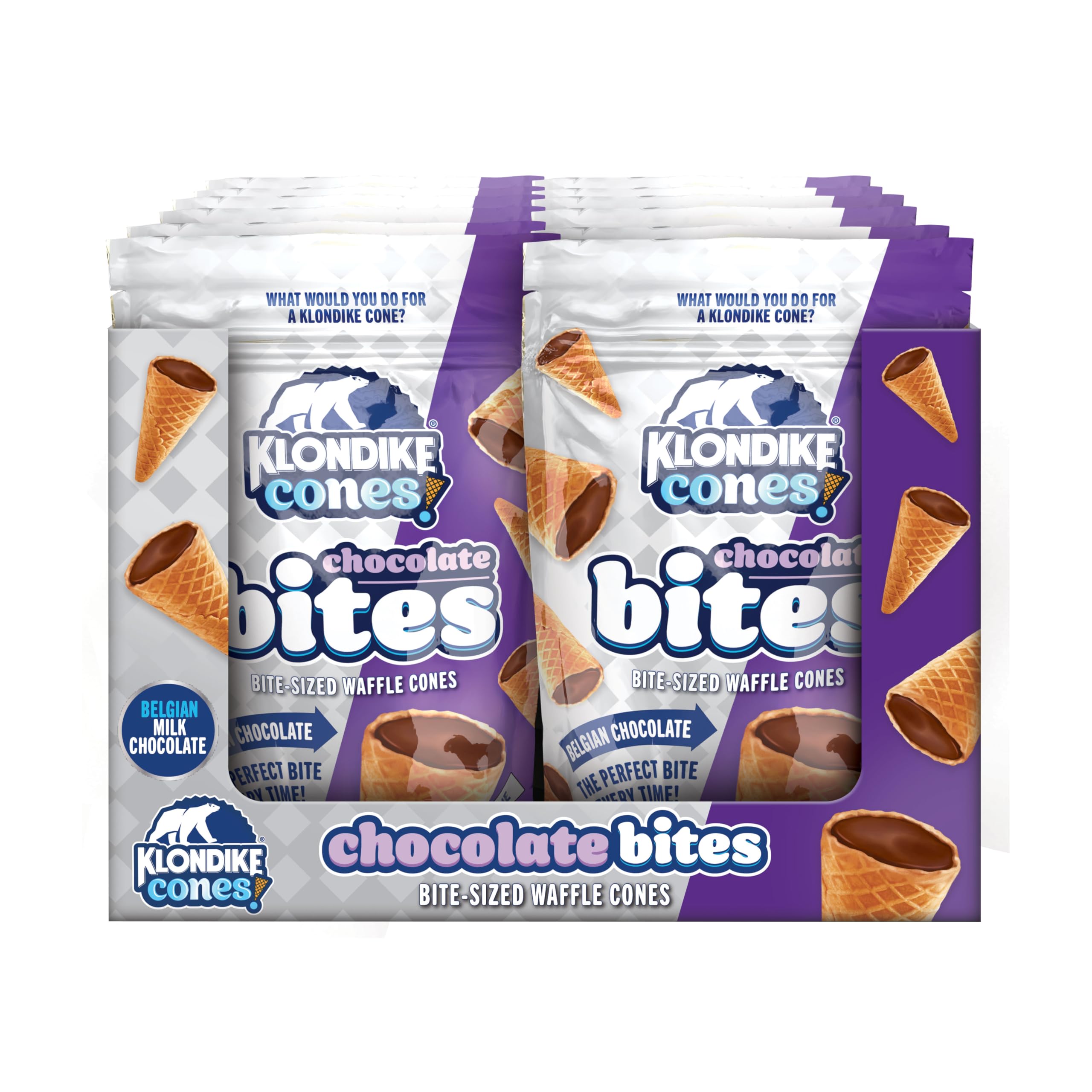 Klondike Cones - Mini Chocolate Filled Waffle Cones Bite-Size Snacks - 12 Count Pack for Ice Cream Toppings, Dessert Parties & Office Break Room Treats
