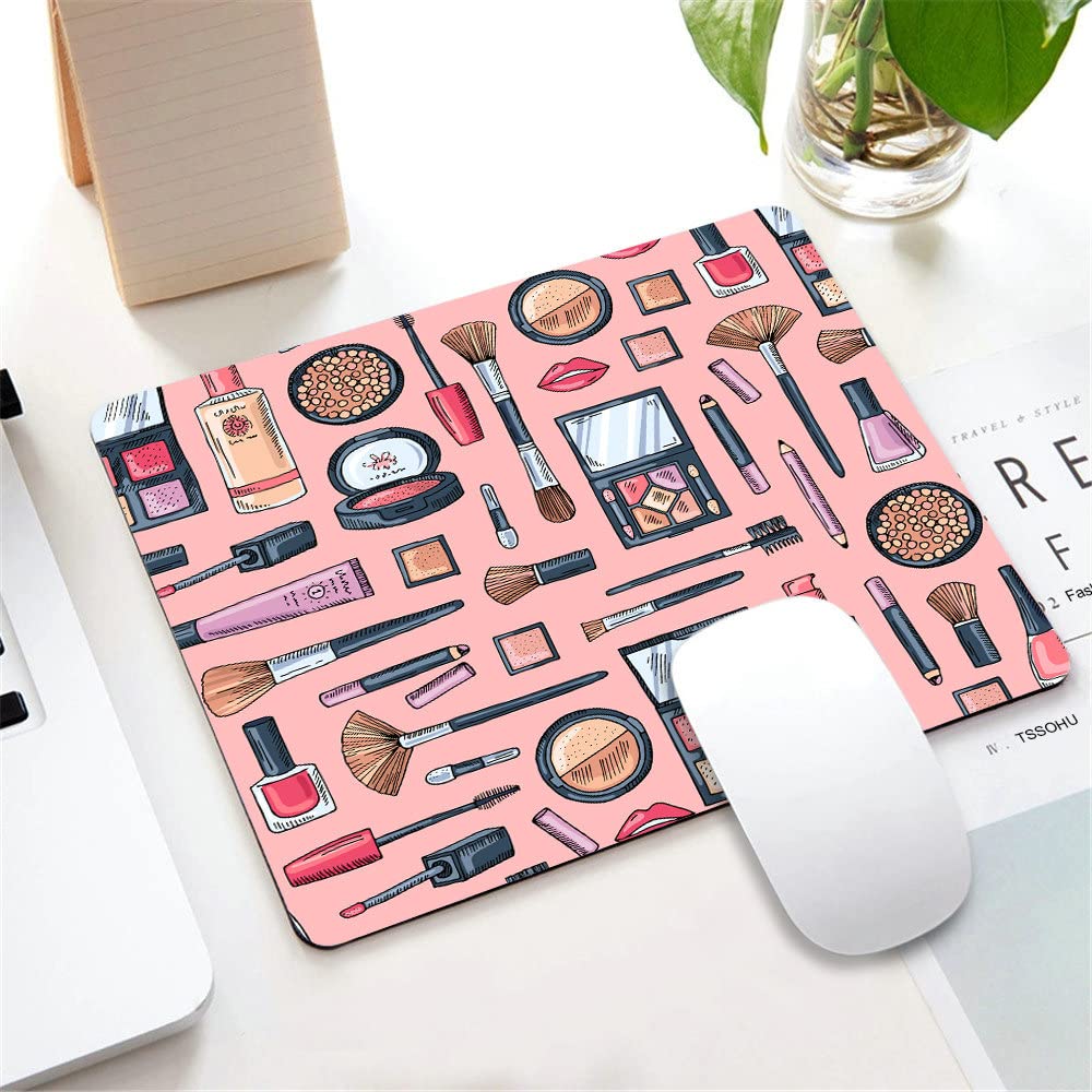 Pink Cute Mouse Pad with Non-Slip Rubber Base - Custom Office Desk Accessory for Women, Coworker & Boss Gift - Perfect for Makeup Artists, Wireless Mouse Users & Home/Office Decor