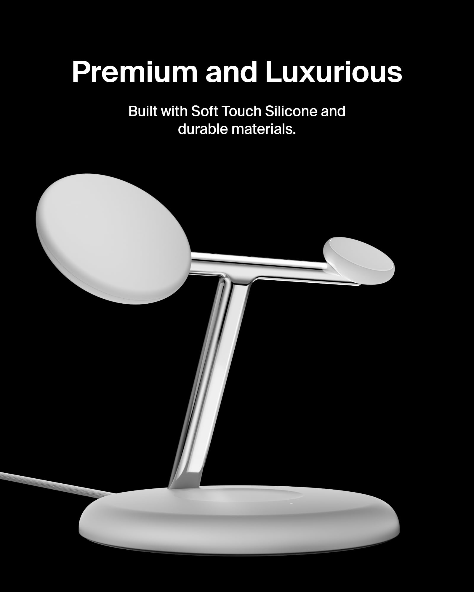 Belkin MagSafe-Compatible 3-in-1 Wireless Charger Stand 15W Fast Charging Station | Qi2-Certified for iPhone 16, AirPods & Apple Watch | Includes 36W Power Adapter | White | Perfect for Home, Office & Nightstand Charging