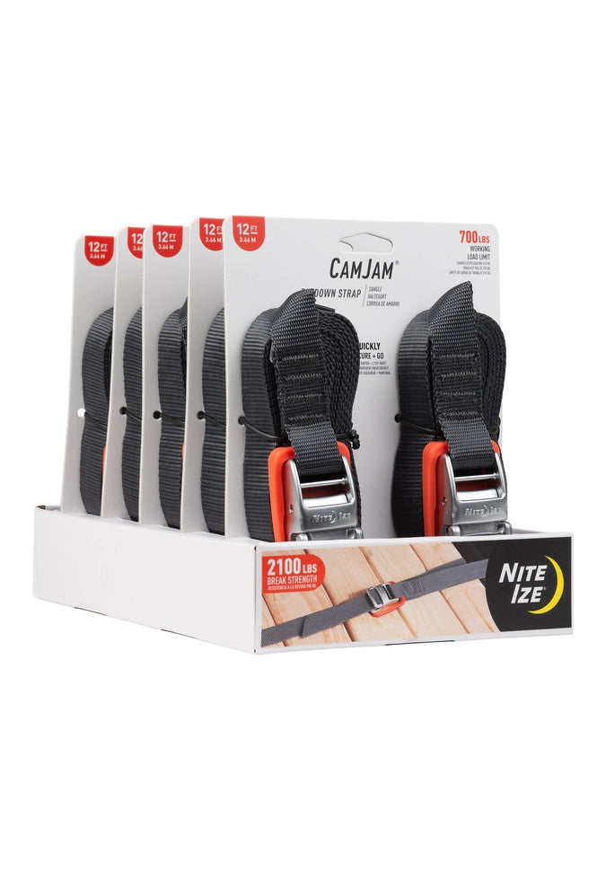 Nite Ize CAMJAM® Tie Down Straps 12' - 2 Pack - Heavy Duty Adjustable Straps for Securing Cargo, Camping Gear, Motorcycle & Outdoor Equipment