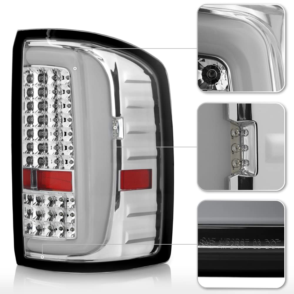 ACANII Chrome LED Tube Tail Lights Brake Lamps Pair for 2014-2018 GMC Sierra 1500/2500HD/3500HD - Durable Replacement for Incandescent Lights, Enhanced Visibility & Style for Night Driving & Off-Road Adventures