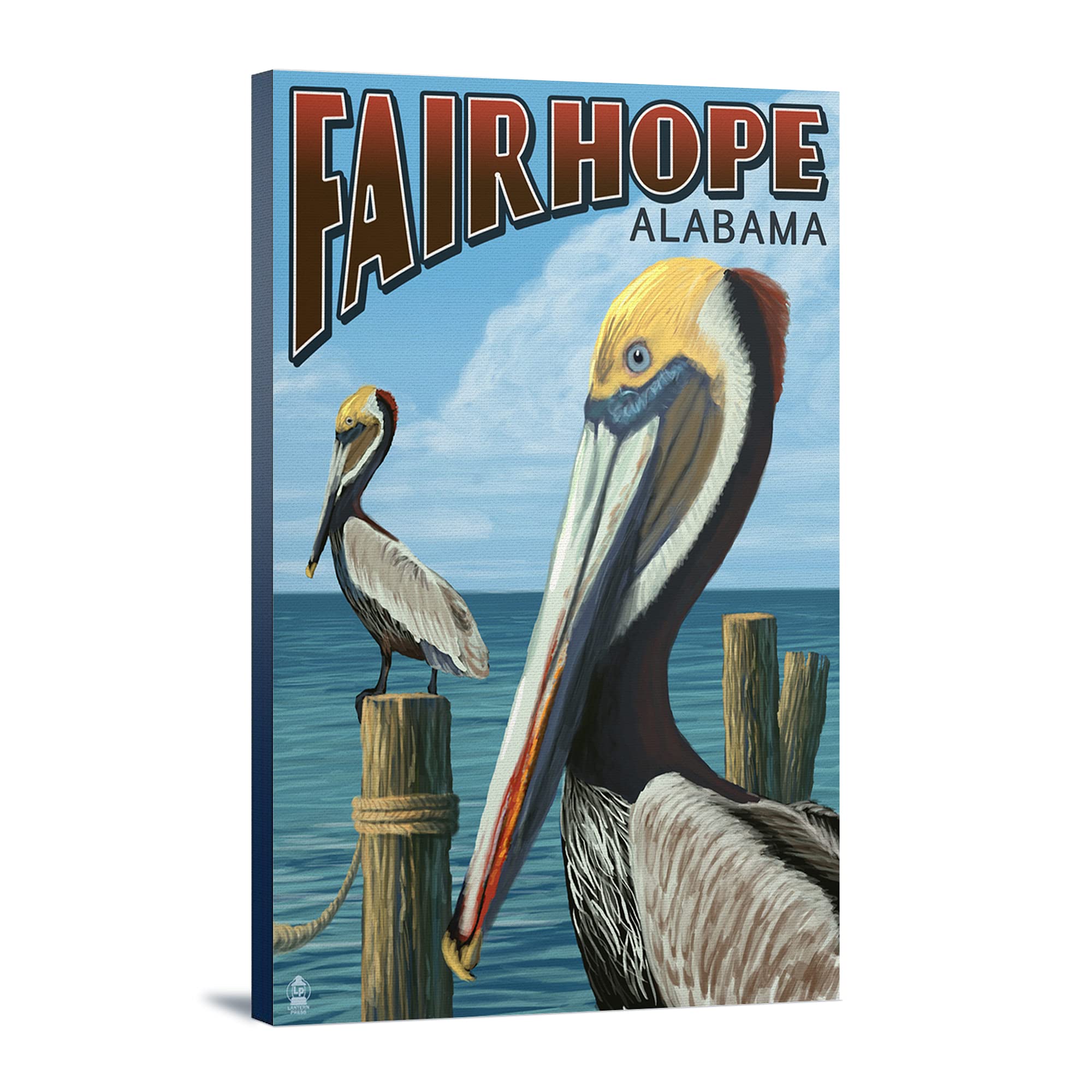 Lantern Press Fairhope Alabama Pelican Scene - 16x24 Wrapped Canvas Wall Art for Living Room, Bedroom & Office Decor
