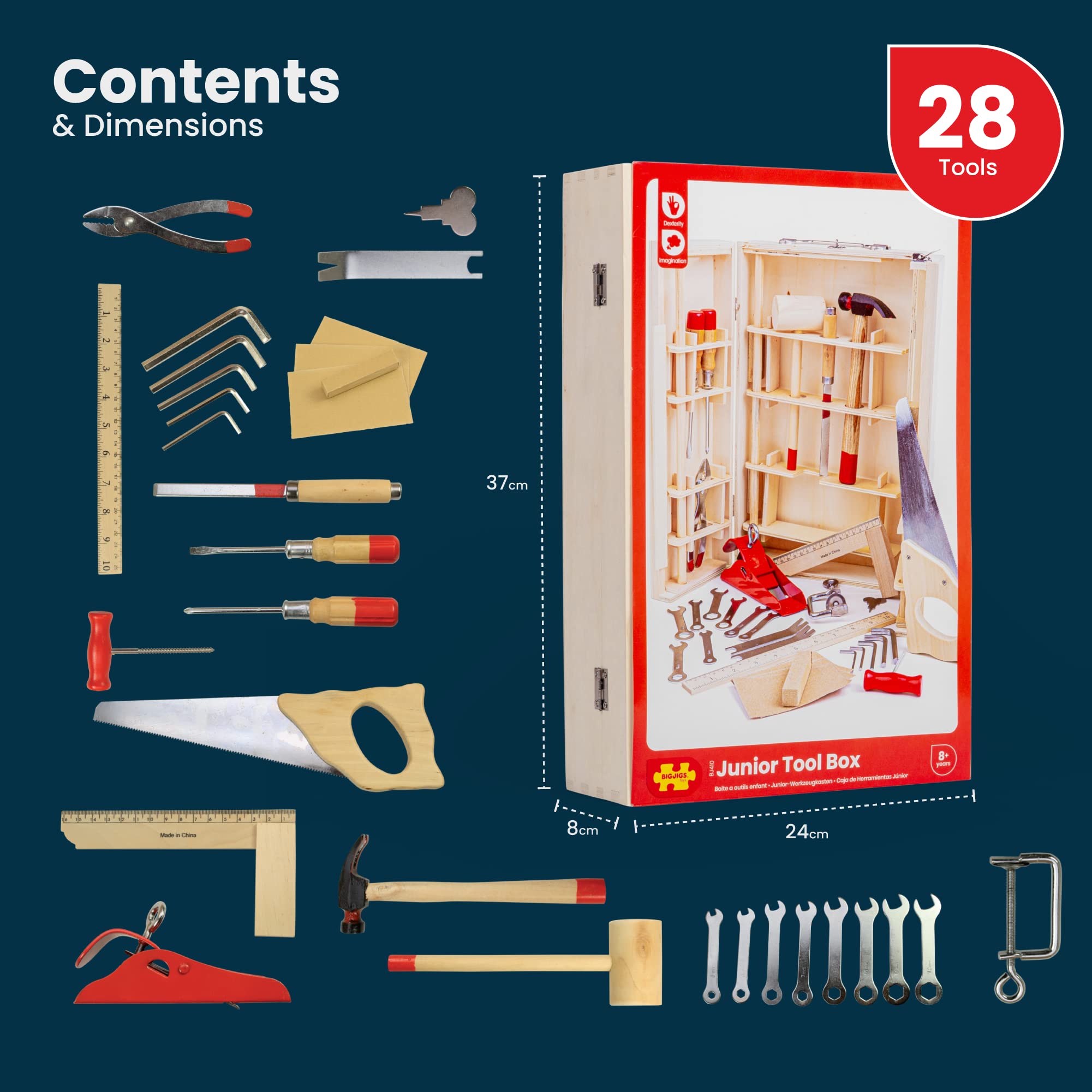 Bigjigs Toys Wooden Kids Tool Box Set - Pretend Play Construction Tools for Toddlers & Preschoolers - Perfect for Imaginative Play & Early Learning Development