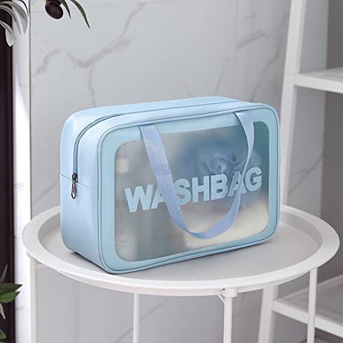 VIBGYOR Clear Travel Cosmetic Organizer Bag - PU Makeup Pouch & Toiletry Bag for Women & Girls (Light Blue) - Perfect for Air Travel, Gym, Beach & Daily Essentials Storage