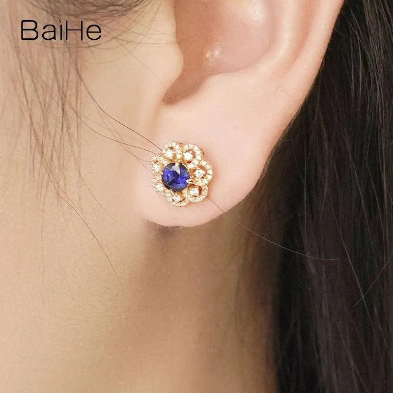 14K White Gold Natural Ruby & Sapphire Flower Stud Earrings for Women - Diamond Accent Fine Jewelry - Perfect for Weddings, Anniversaries & Special Occasions