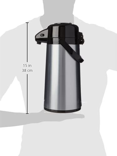 Thermos 8721848 Stainless Steel Push Button Pump Pot - 1.9L/64oz Vacuum Insulated Hot Water Dispenser for Coffee, Tea & Office Use