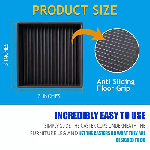 3X3 Inch Square Rubber Furniture Caster Cups - Non-Slip Floor Protectors (4 Pack, Brown) | Heavy Duty Furniture Coasters for Chairs, Tables & Couches | Prevents Scratches & Noise on Hardwood Floors & Tile