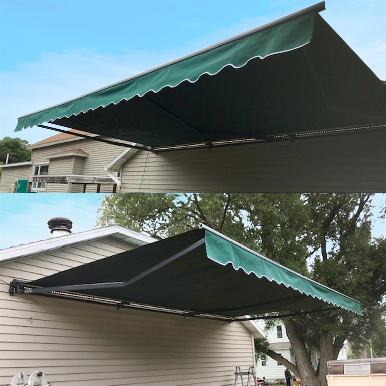 Aleko 20x10 Feet Half Cassette Motorized Retractable LED Patio Awning - Green Luxury Outdoor Shade Solution for Backyard, Deck & Poolside Relaxation