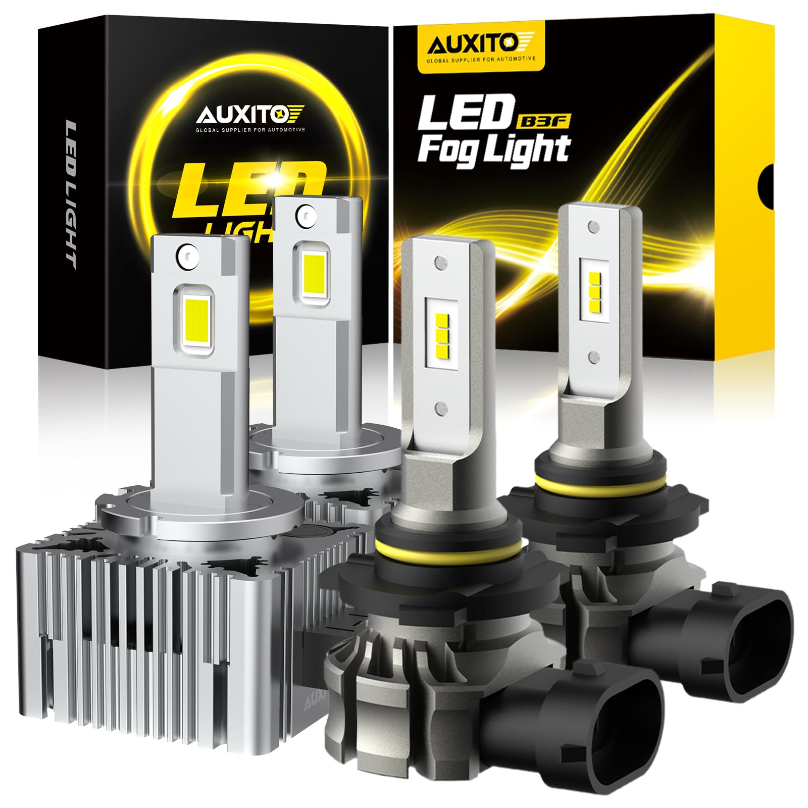 AUXITO 9145 LED Fog Light Bulbs & D1S D1R LED Bulbs - 4 Pack - Super Bright 6000K White for Cars, Trucks, SUVs - Perfect for Night Driving, Foggy Weather & Off-Road Adventures