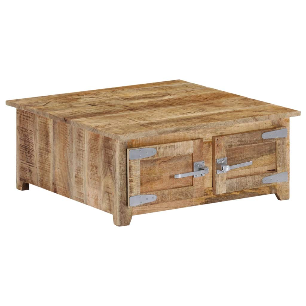 Solid Mango Wood Coffee Table with 2 Doors - 27.5