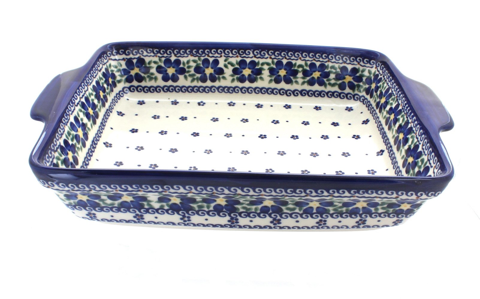 Handmade Blue Rose Polish Pottery Spring Blossom Baking Dish with Handles - Perfect for Casseroles, Bread & Desserts | Elegant Serving Dish for Dinner Parties & Holiday Gatherings