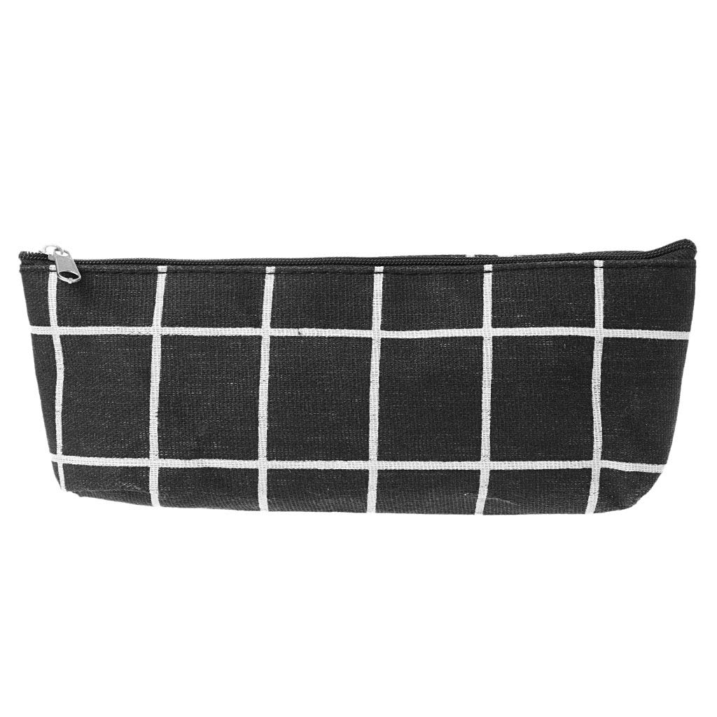XISAOK Canvas Pencil Case - Striped Grid Design School Pencil Bag for Students, Office & Travel - Durable Pencil Holder for Pens, Markers & Art Supplies