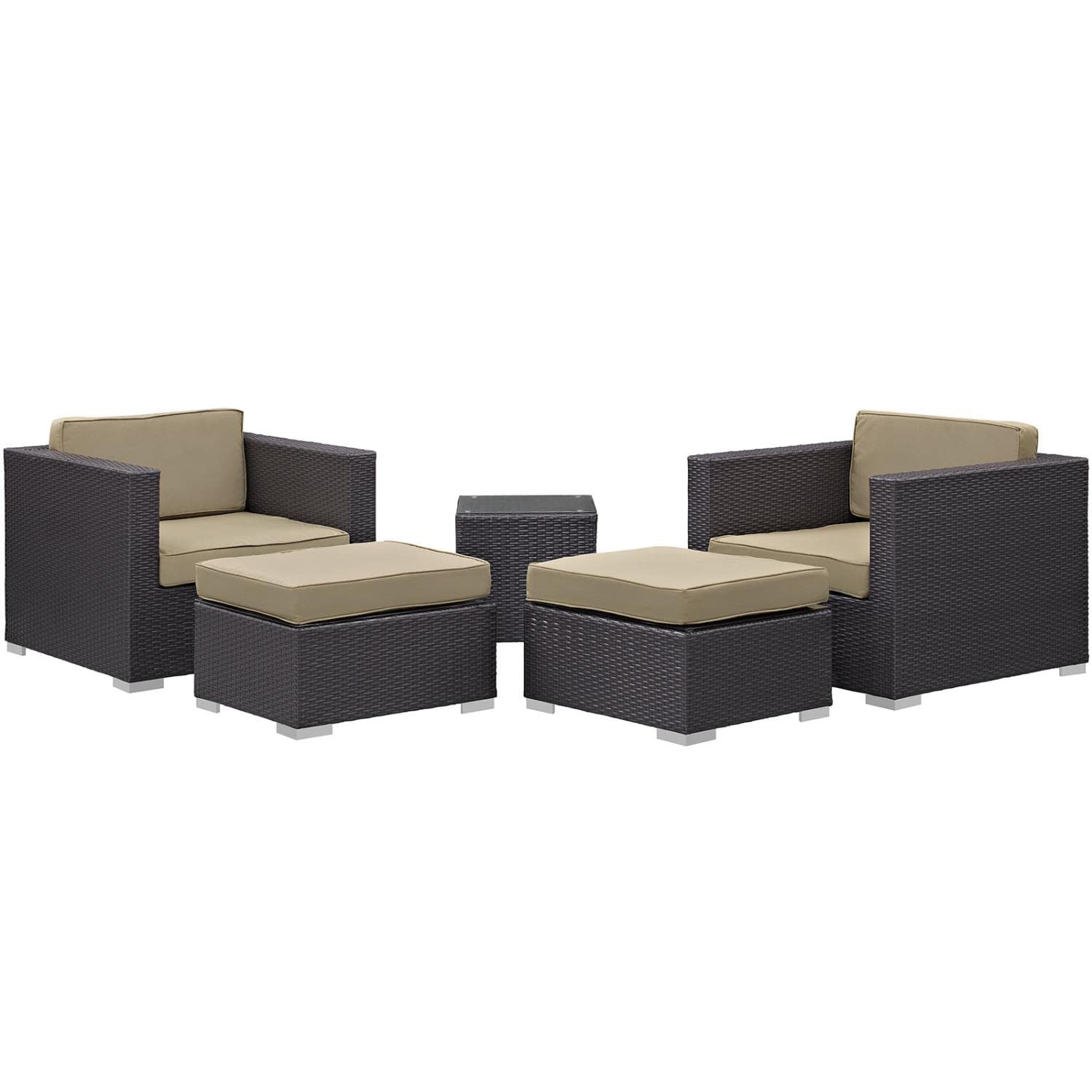 Modway Convene 5-Piece Wicker Rattan Outdoor Patio Furniture Set - Espresso Mocha Brown - Durable All-Weather Dining Set for Backyard, Garden, Poolside & Deck (Table + 4 Chairs)