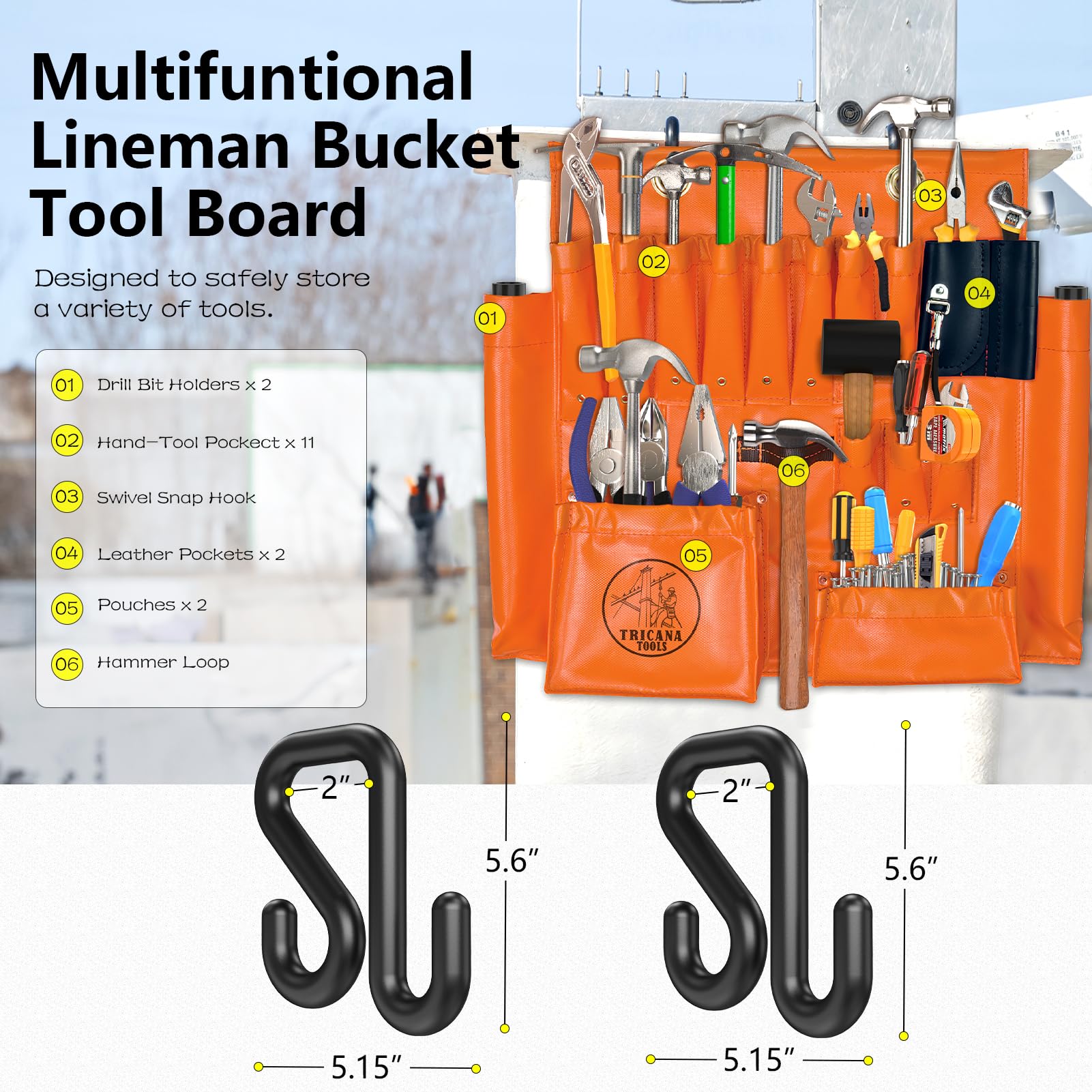 Lineman Tool Board - Heavy Duty Aerial Apron with Magnet & Plastic Bucket Truck Organizer - 16+ Pockets & Bucket Hooks - Vinyl Material - Perfect for Utility Workers, Electricians & Line Technicians (Ideal for Climbing, Repairs & Equipment Organization)