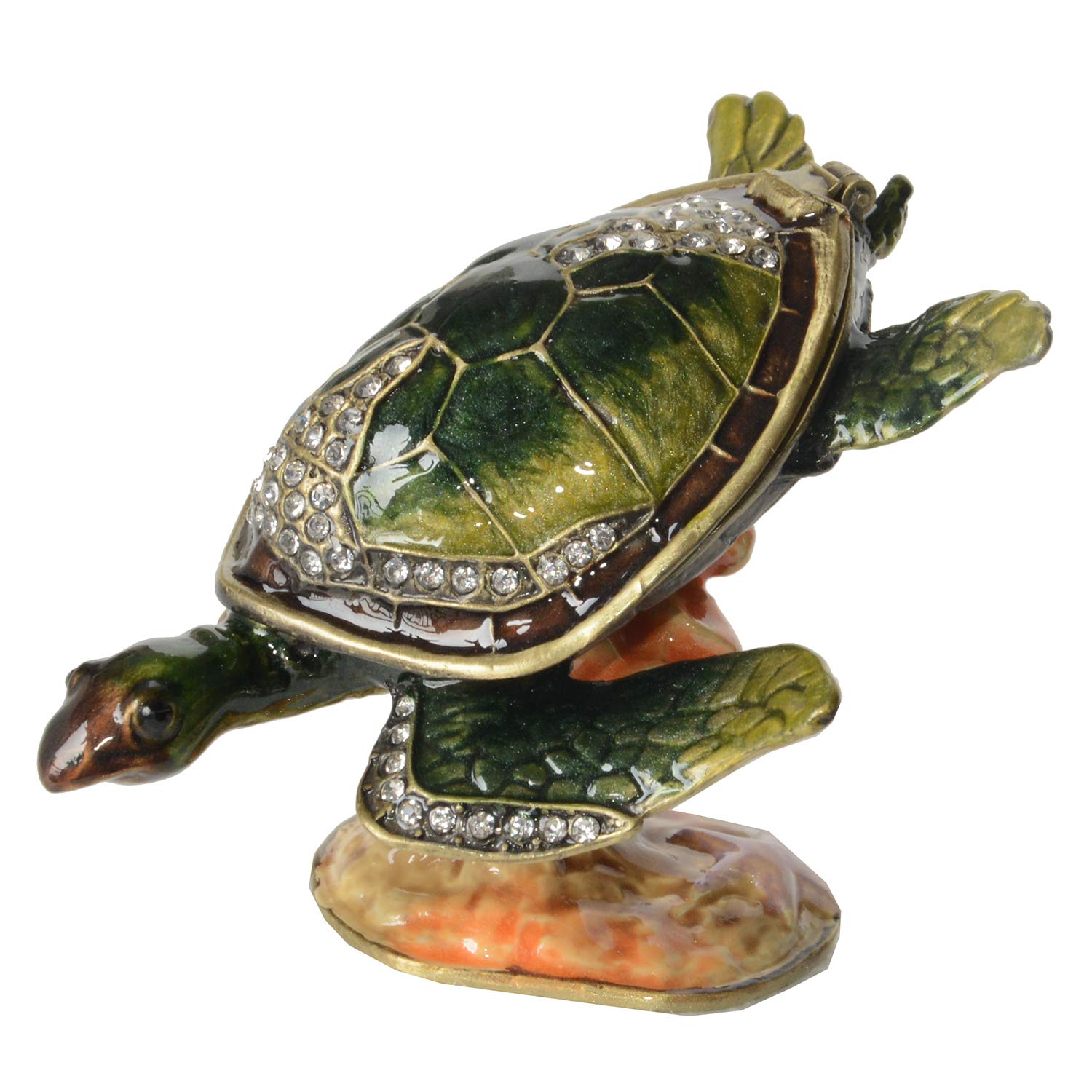 Hand-Painted Crystal Tortoise Trinket Box - Jewelry Storage Box with Hinged Lid, Ring & Earring Holder - Turtle Figurine Collectible Gift for Home Decor, Wedding Favors & Spiritual Healing