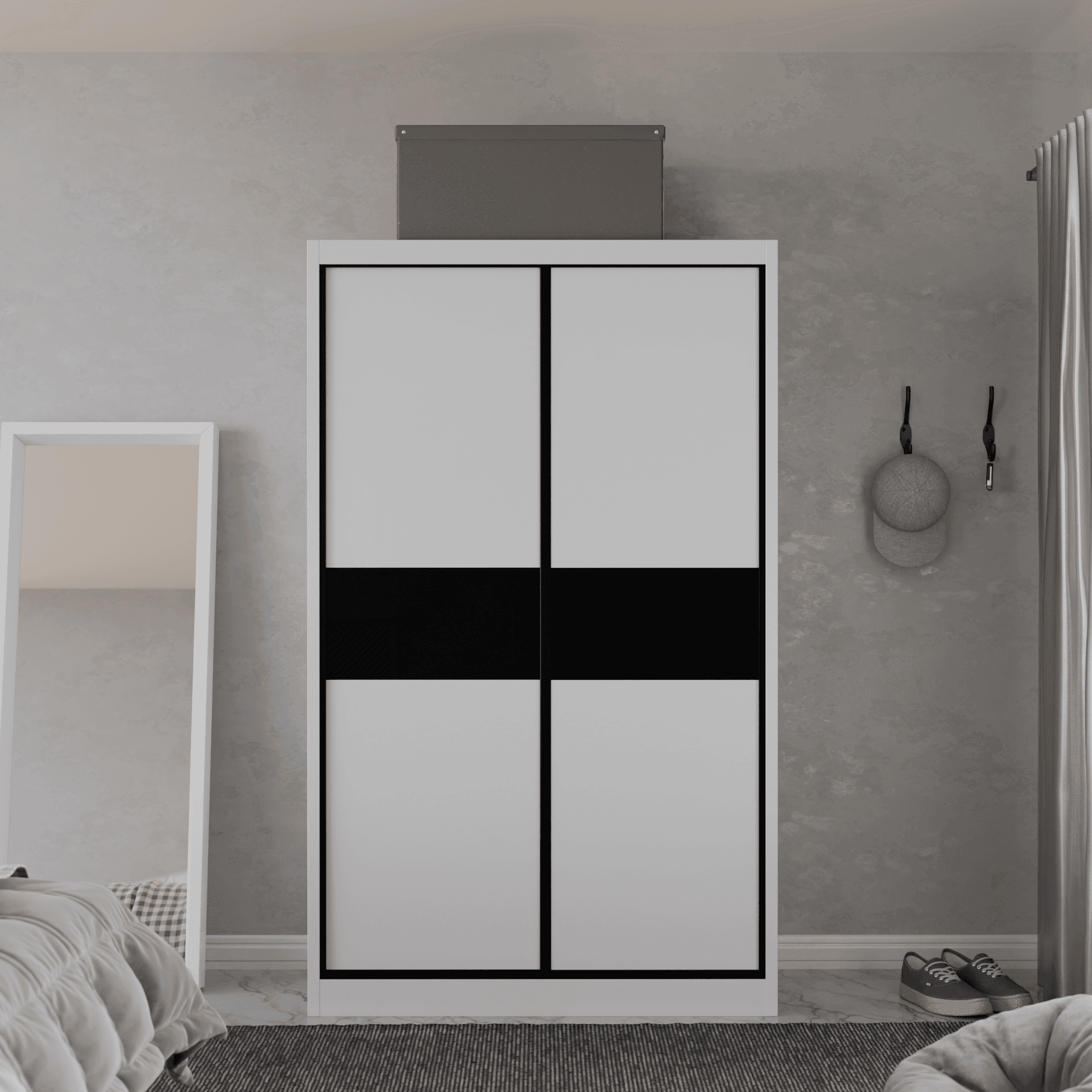 Helene Modular Wardrobe with Black Glass Doors - Customizable Closet Storage System for Bedroom, Walk-in Closet & Office Organization