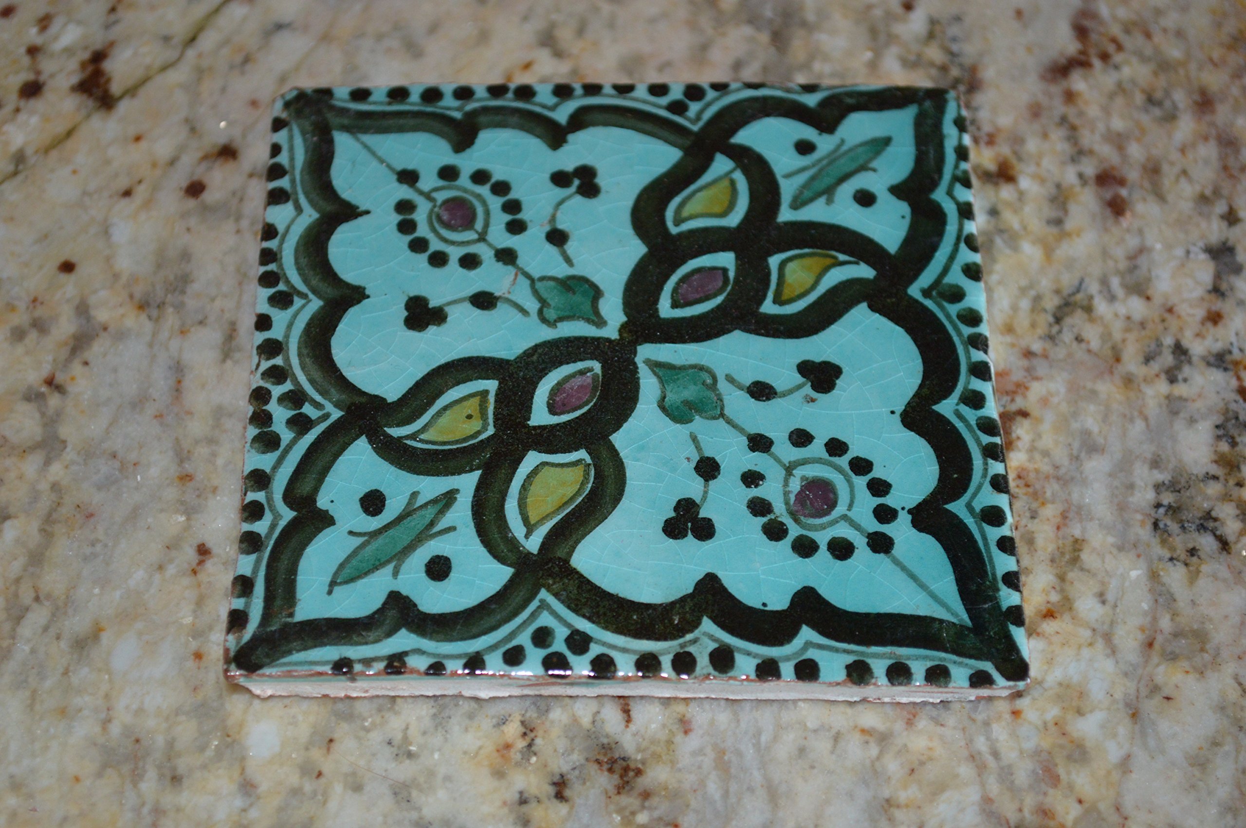 Hand-Painted Moroccan Ceramic Tile Coasters - Spanish Moorish Design for Home Decor, Perfect for Coffee Tables, Dining Tables, and Gift Giving
