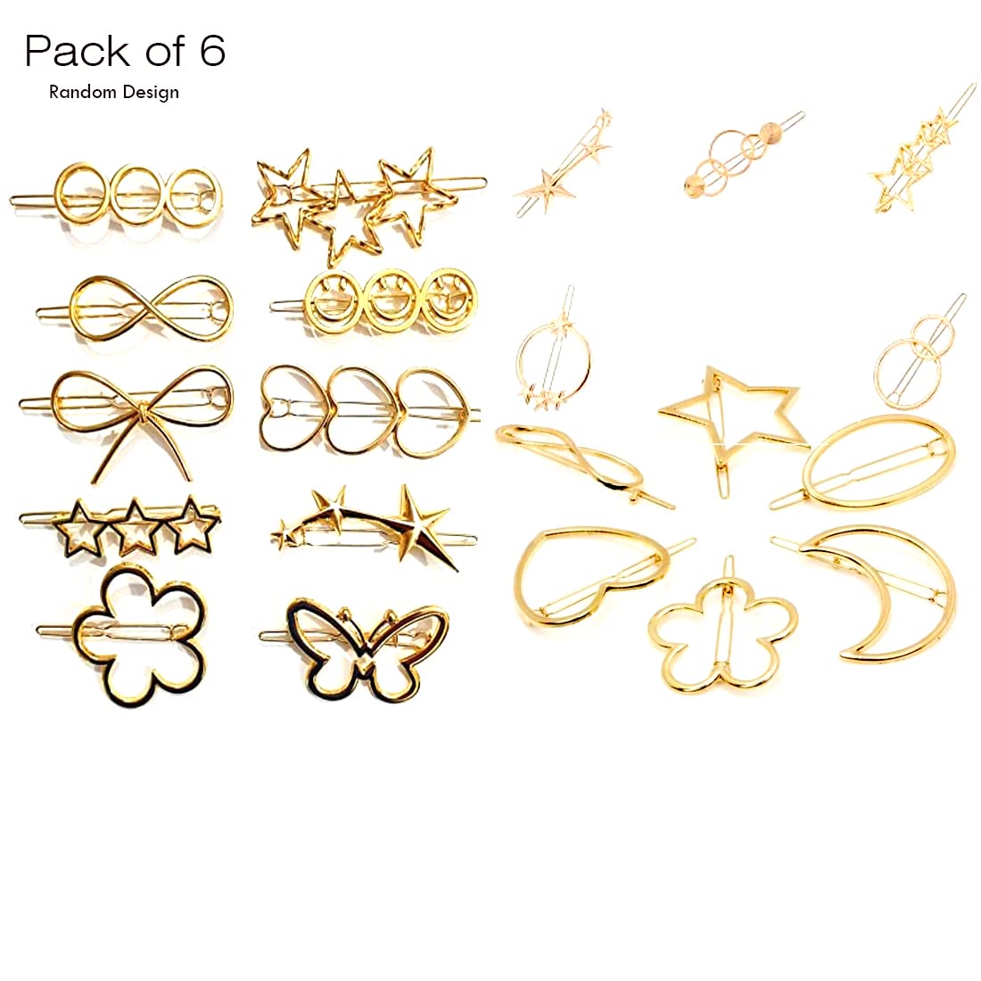 Korean Hair Pins - Large Metal Hair Clips for Women, Gold Hairpins Set of 6 | Korean Style Hair Accessories for Wedding, Party & Everyday Use