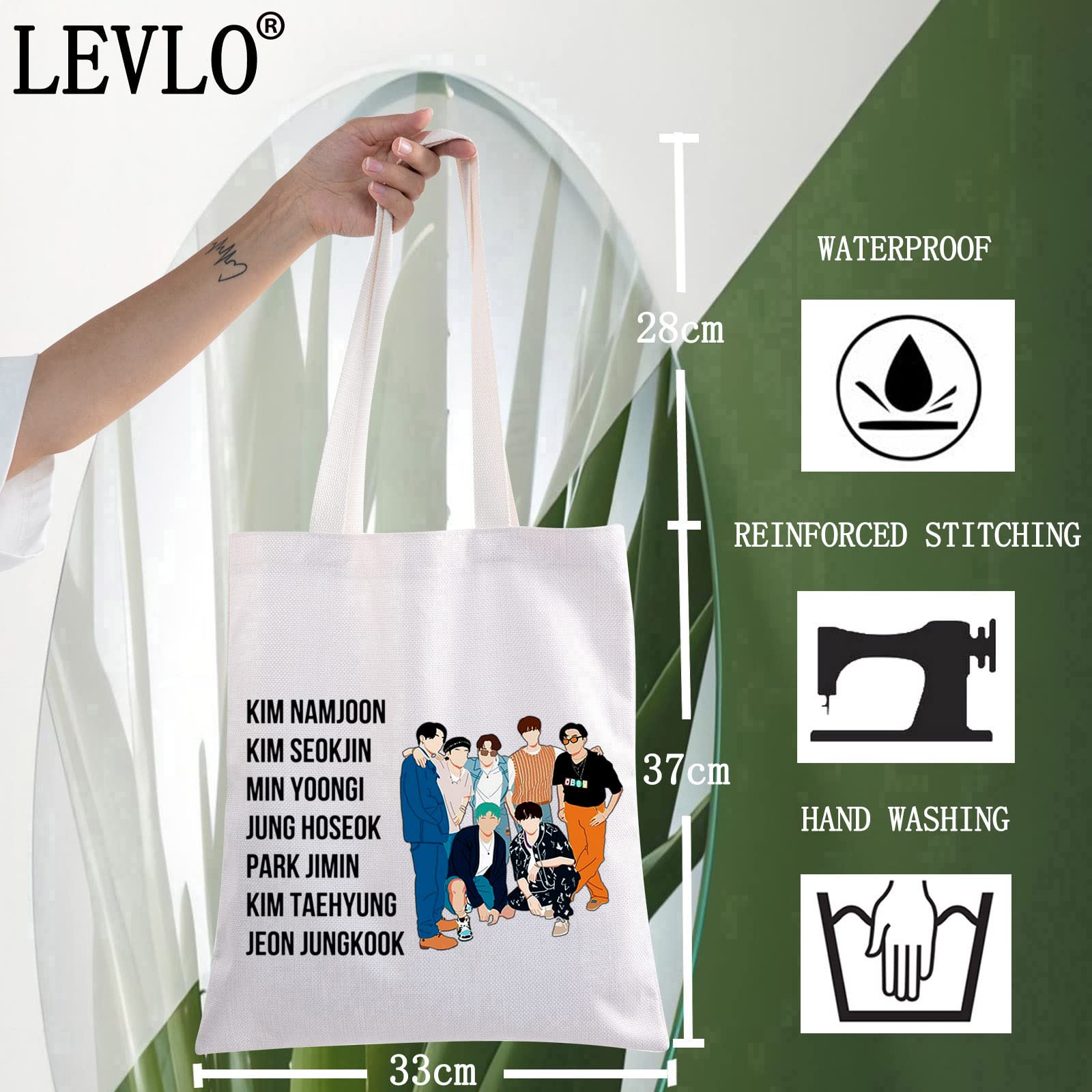 LEVLO K-pop Army Members Cosmetic Makeup Bag - Olive Green Large Zippered Tote with 1 Pocket for Women & Girls (Ages 13-25) | Perfect for K-pop Concerts, Travel & Daily Makeup Storage