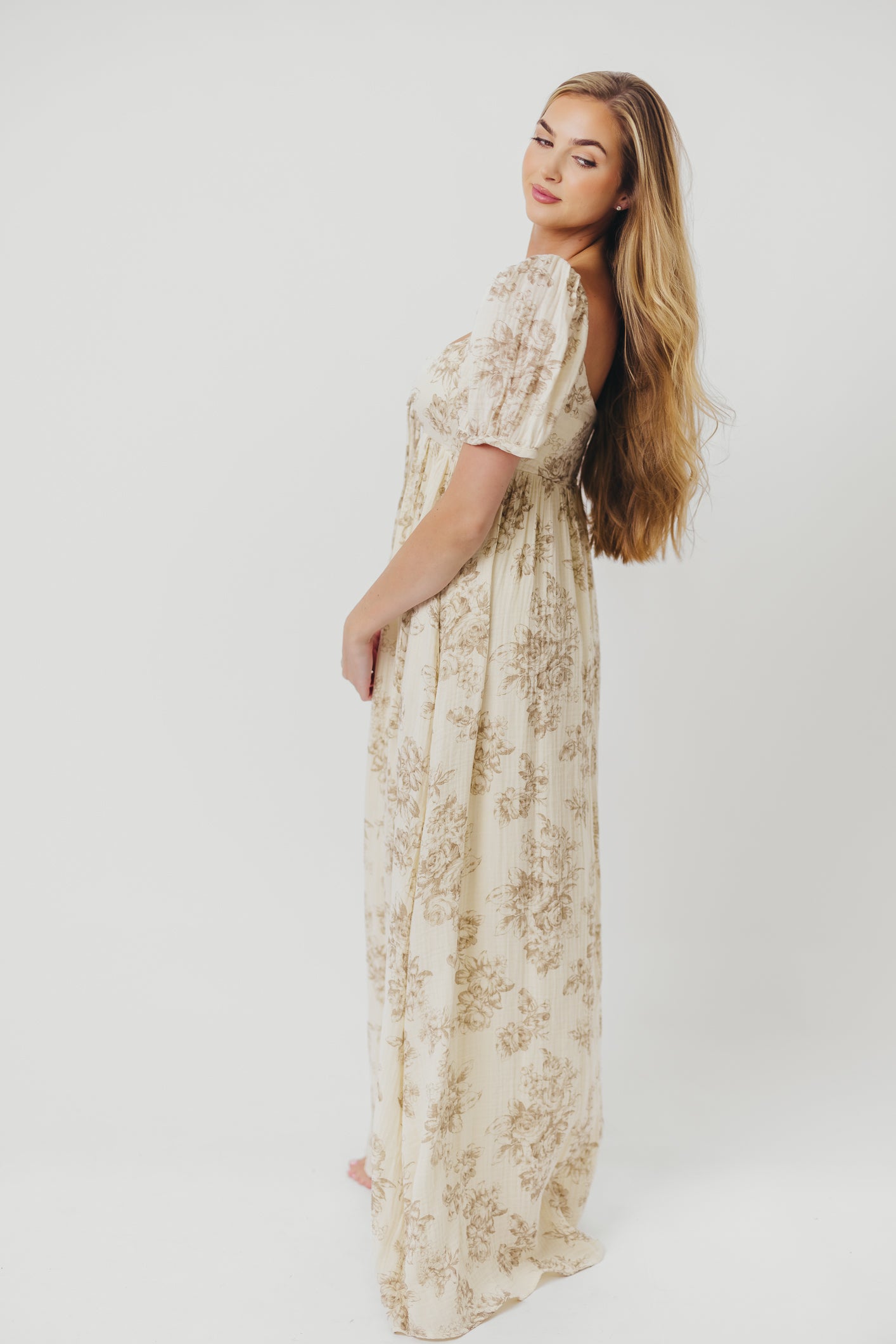 Haven 100% Cotton Tie Front Maxi Dress in Taupe/Brown Floral - Bump Friendly Maternity Dress for Women | Perfect for Pregnancy, Beach Vacations & Summer Outfits